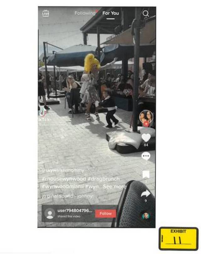 A TikTok screenshot shows a still image from a video of a brunch drag queen show