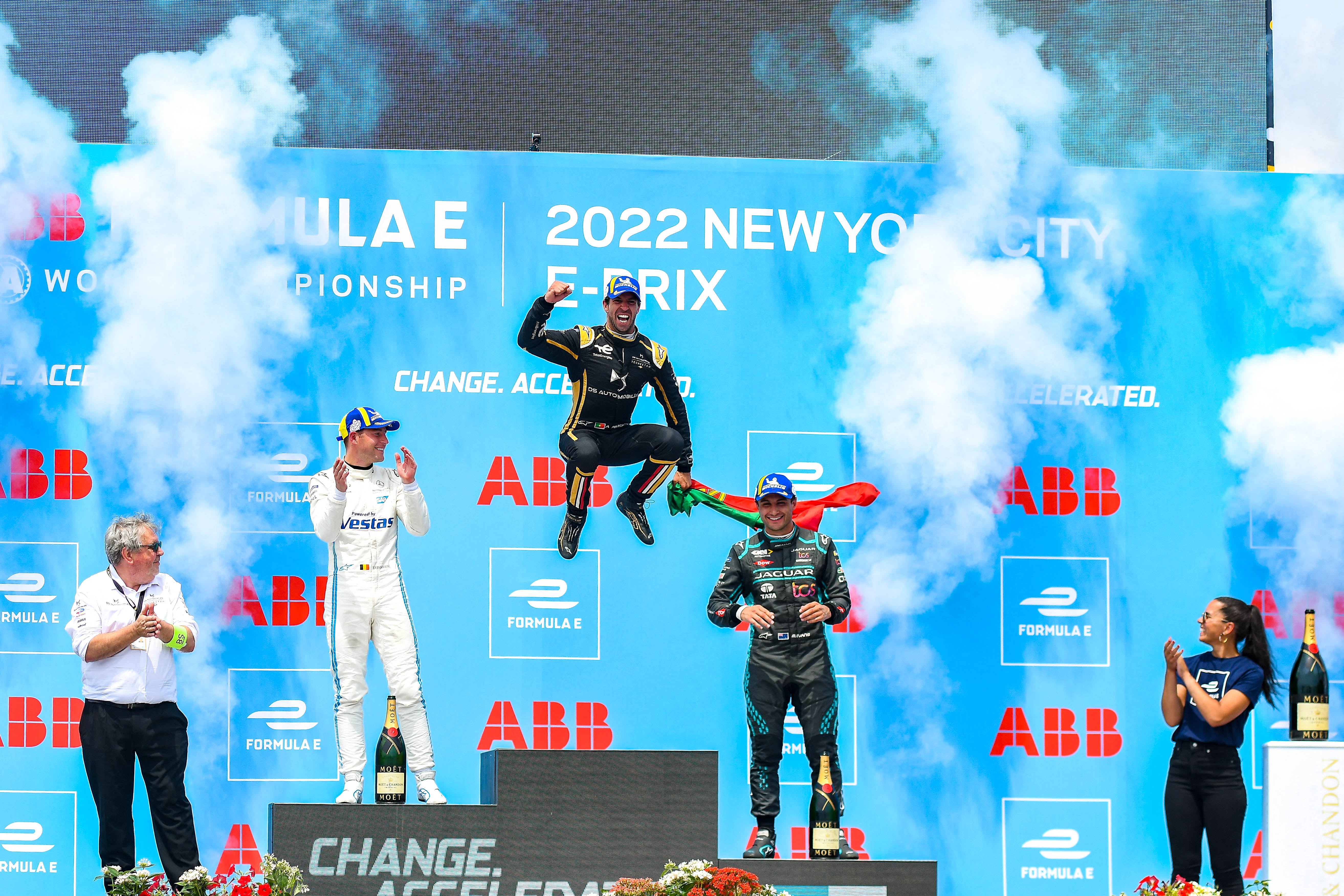 Antonio Felix Da Costa celebrates victory in New York