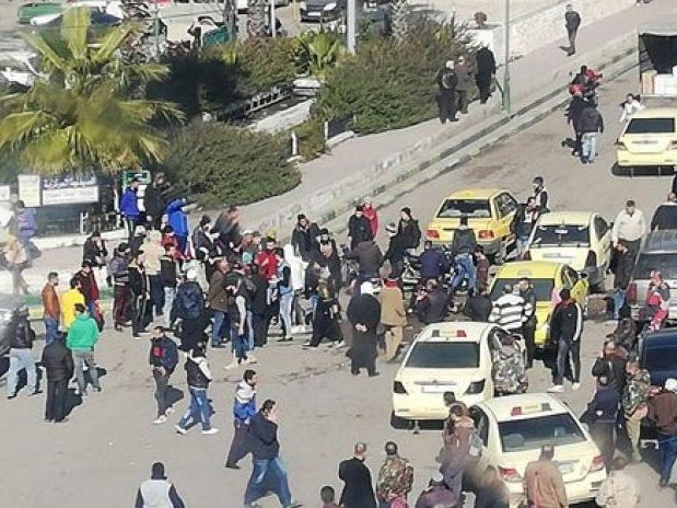 A scene in the streets of Sweida amid economic protests in 2020