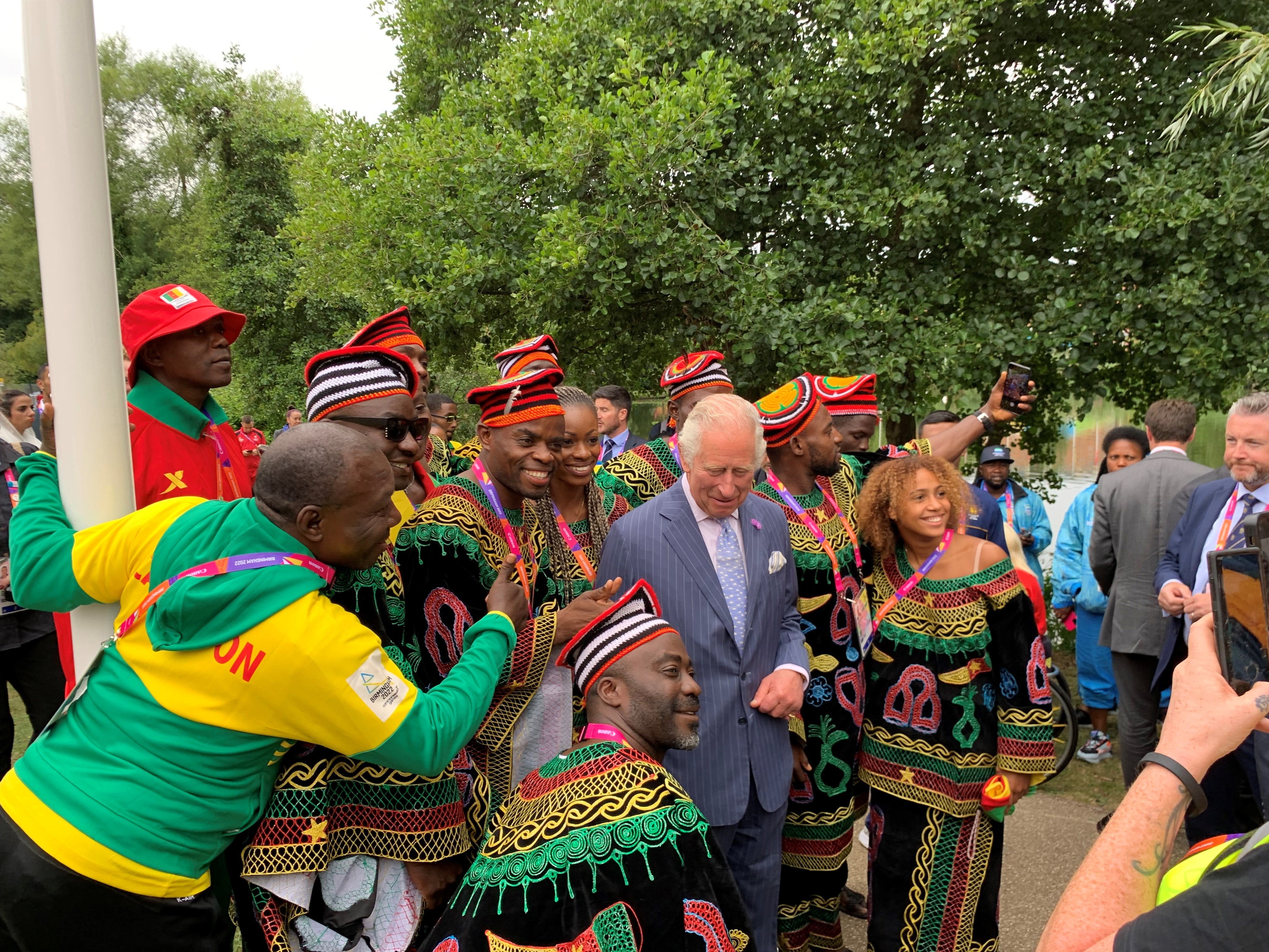 Prince Charles poses for a group photo with athletes from Cameroon (Richard Vernalls/PA)