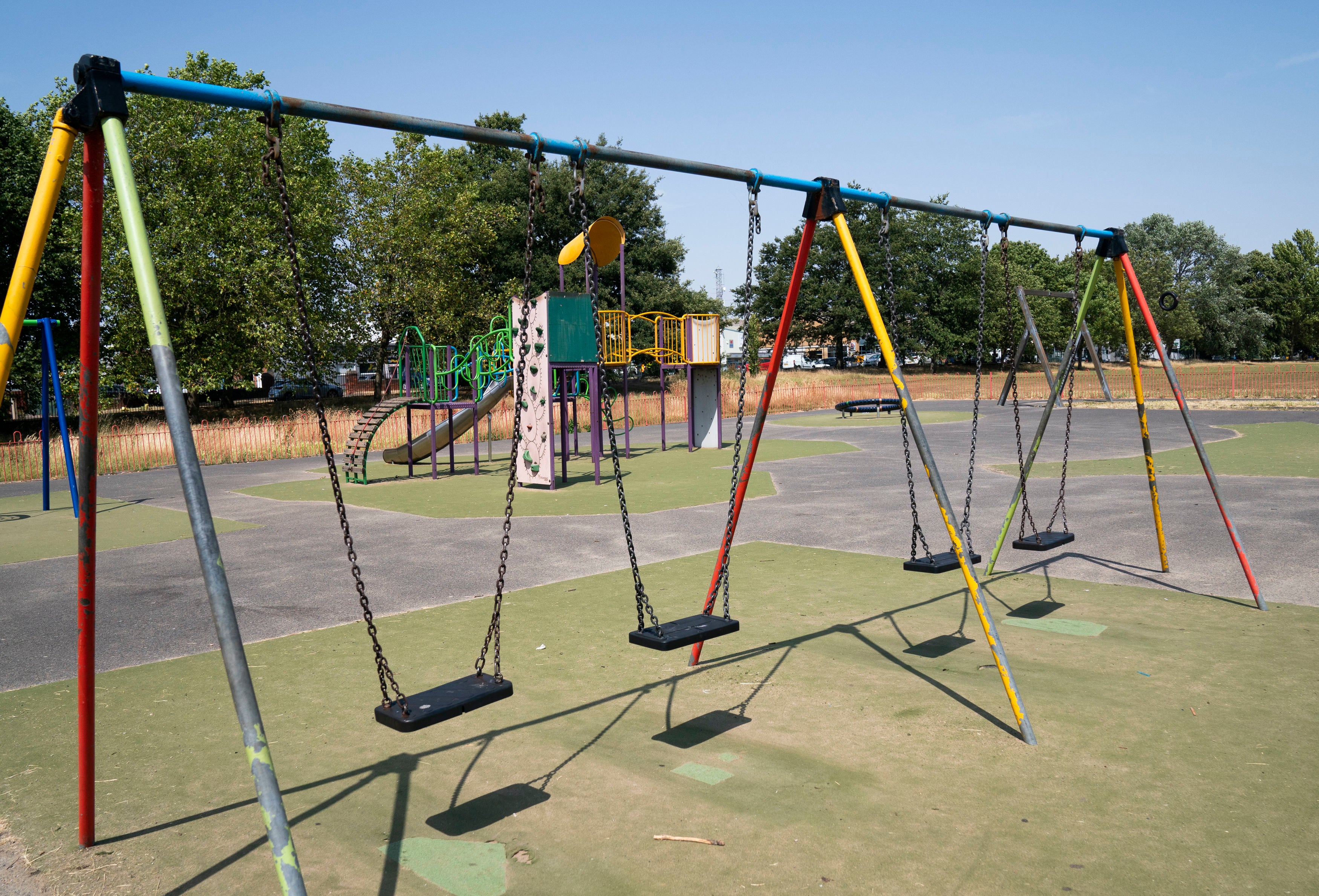 A empty playground in Sandall Park, Doncaster, as temperatures reached 40C for the first time on record.