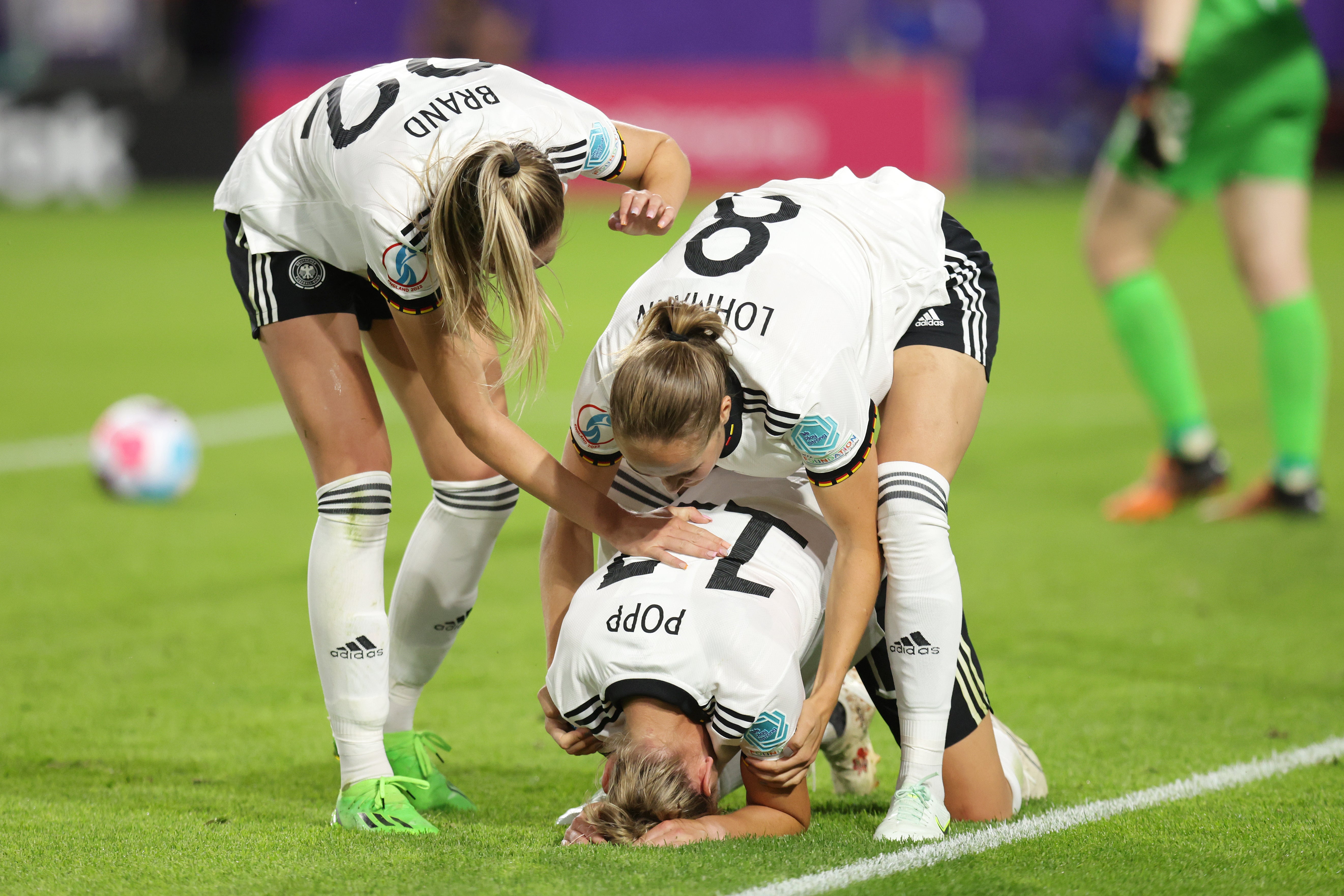 Popp scored an emotional first goal at the Euros in the 4-0 win over Denmark