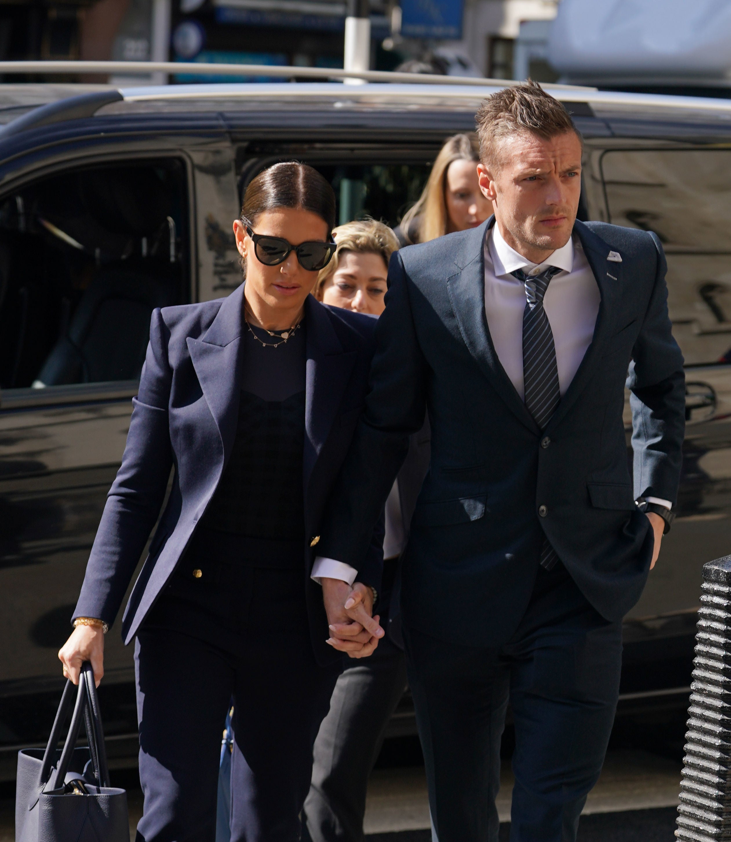 Rebekah and Jamie Vardy at the Royal Courts Of Justice during the trial in May