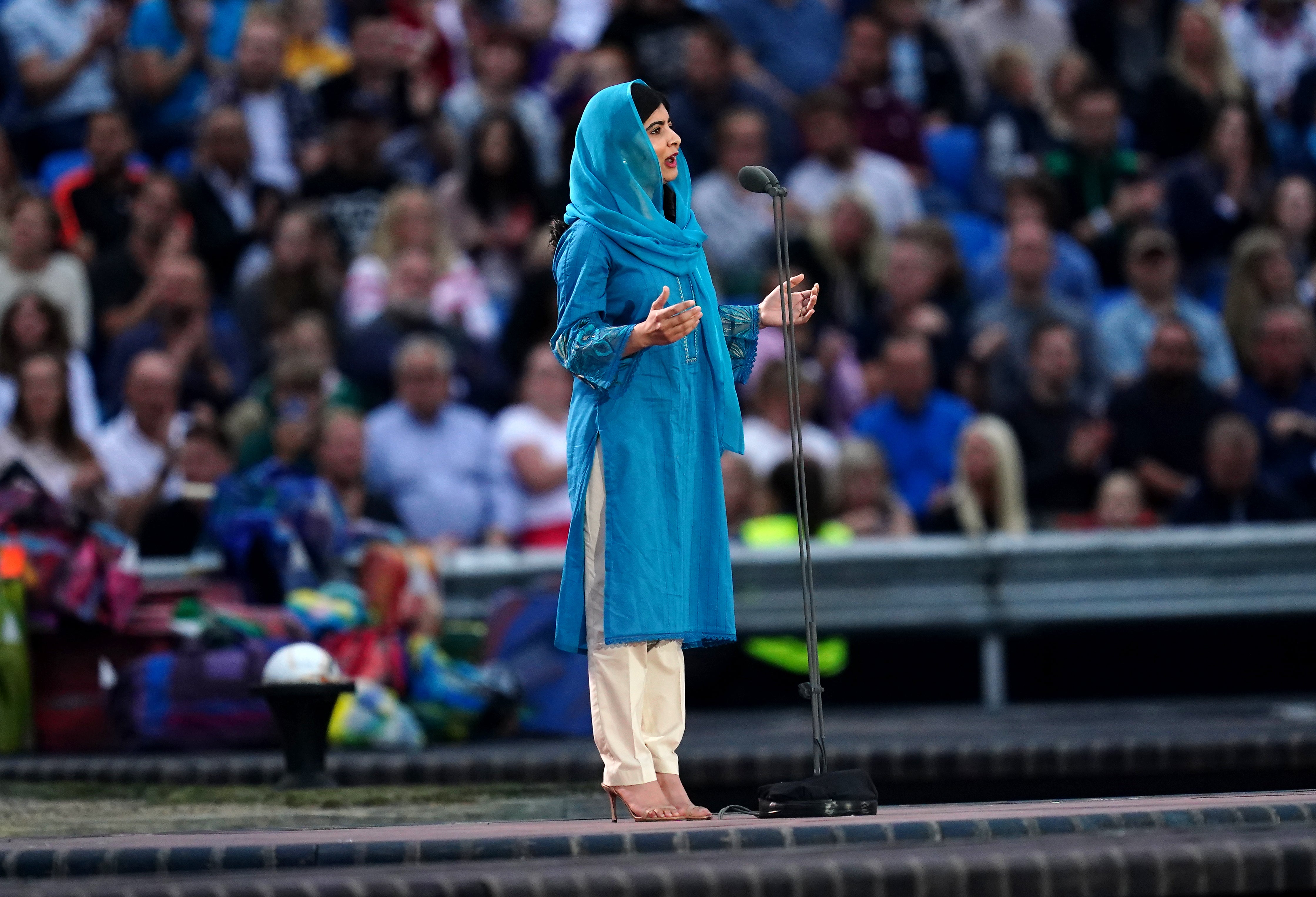 Pakistani activist Malala Yousafzai addresses the crowd during the Commonwealth Games opening ceremony (David Davies/PA)