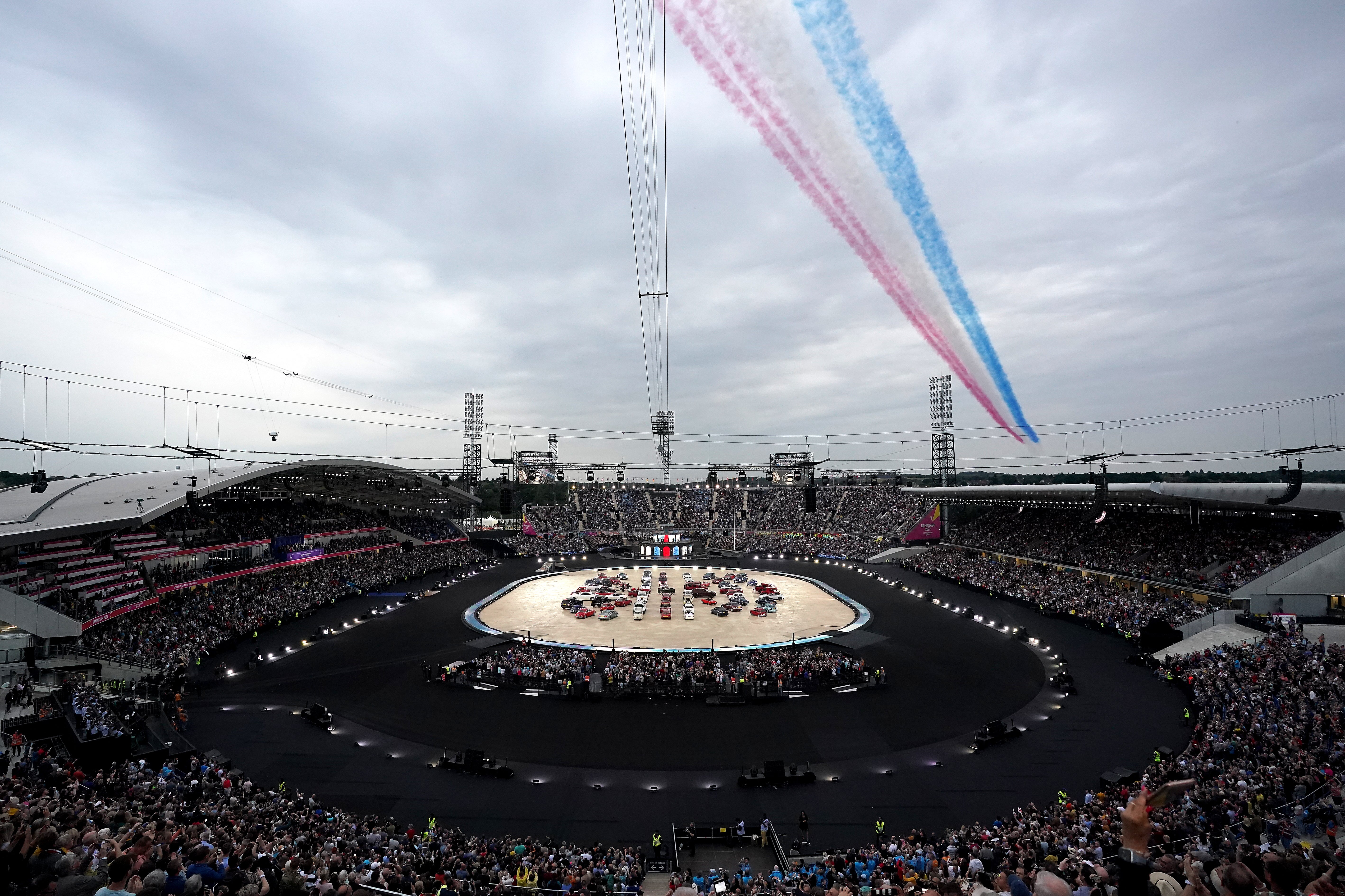 The Red Arrows fly-past goes over the stadium during the opening ceremony of the Birmingham 2022 Commonwealth Games at the Alexander Stadium (Zac Goodwin/PA)