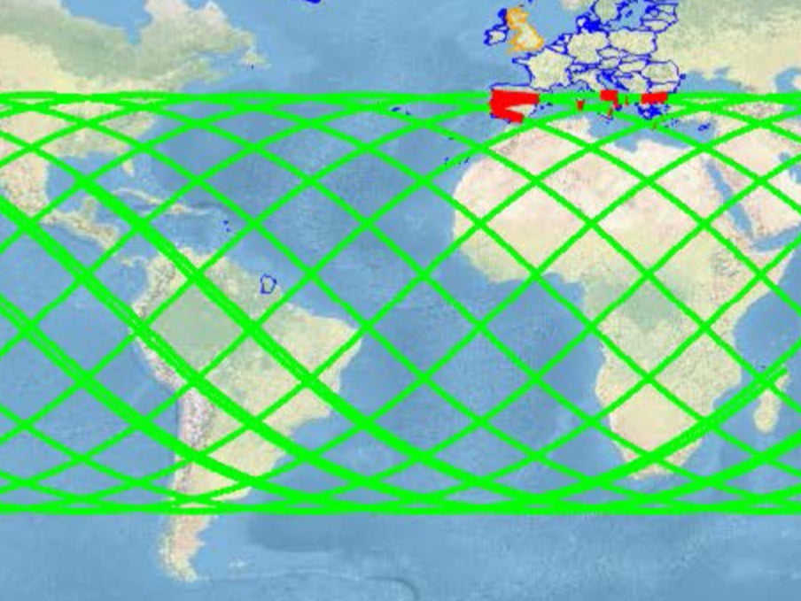 Danger zone: the Chinese rocket could fall anywhere within the green zone, including on EU countries (in red)