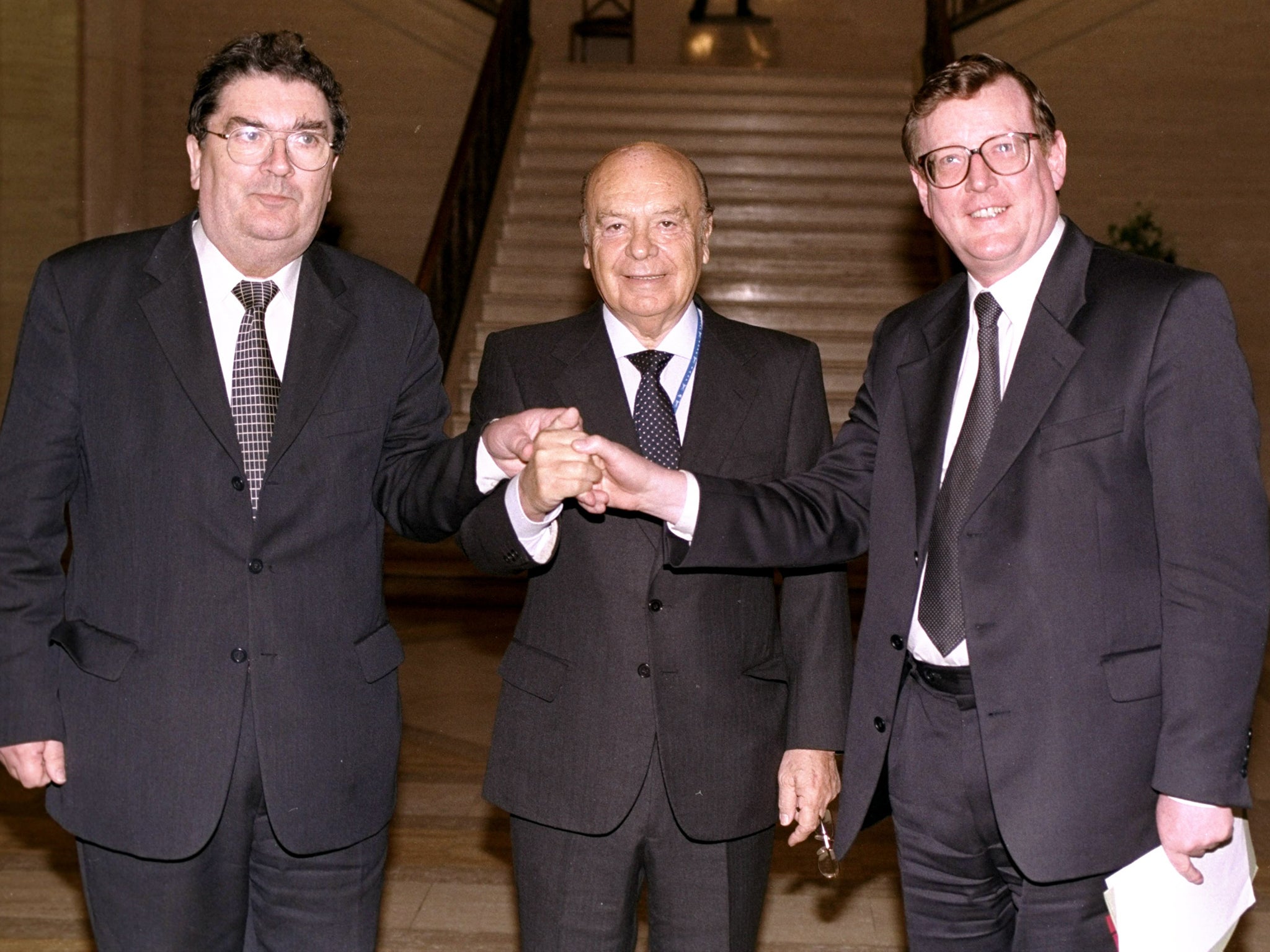 With world athletics chief Primo Nebiolo (centre) and leader of the SDLP John Hume (left) in 1999