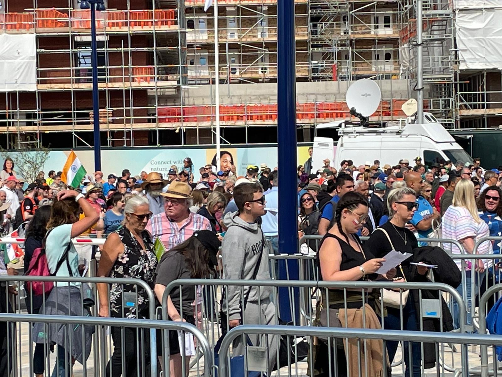 Spectators queue outside at Edgbaston Stadium for the Australia v India cricket match, with just 10 minutes to go until kick-off (Jamie Gardner/PA)