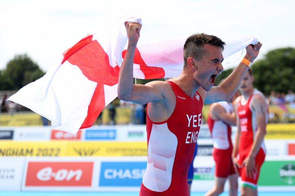 Alex Yee celebrates winning England’s first gold medal of the Birmingham games