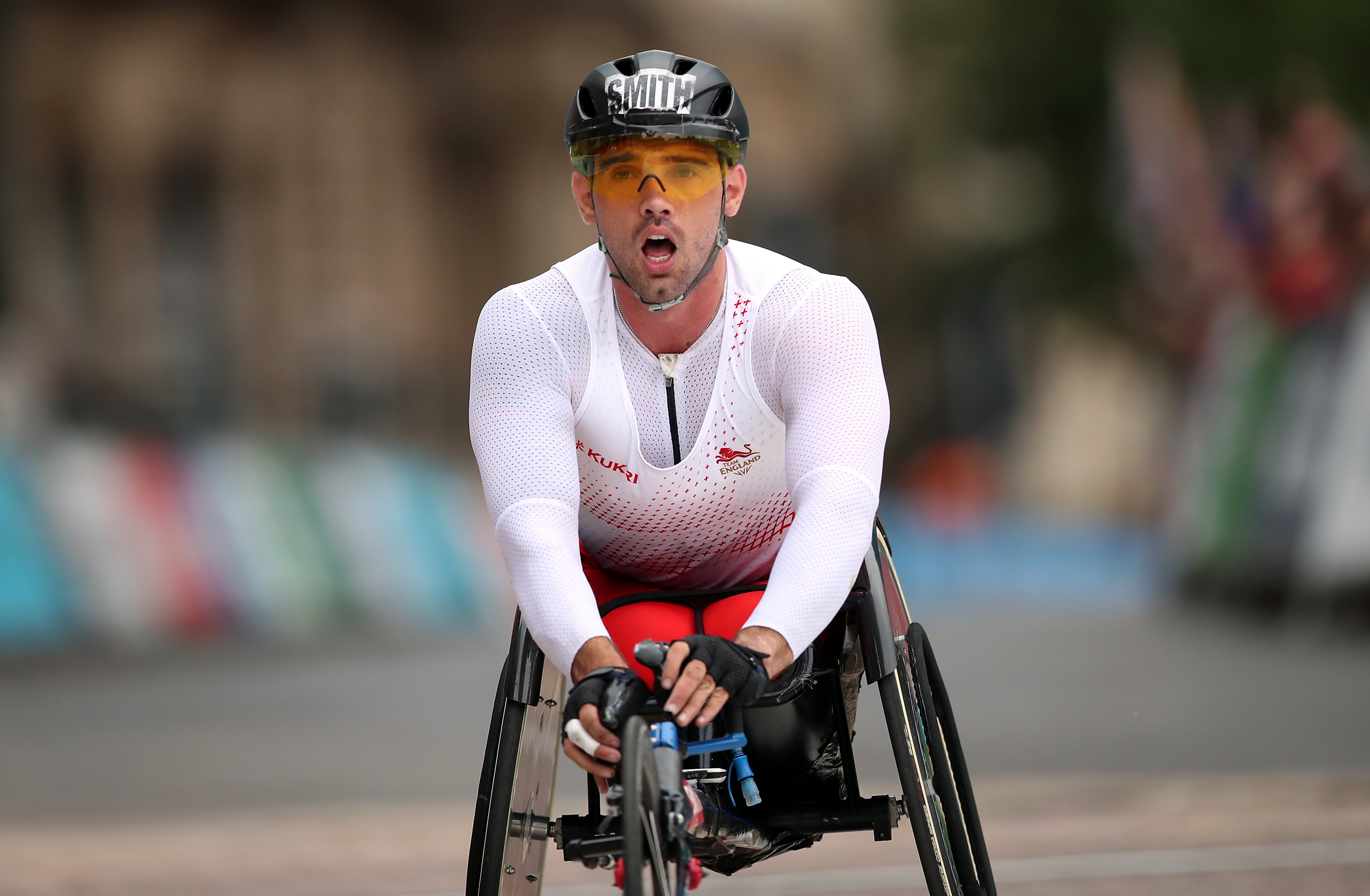 England’s Johnboy Smith won the T53/54 marathon after David Weir suffered a puncture (Isaac Parkin/PA)