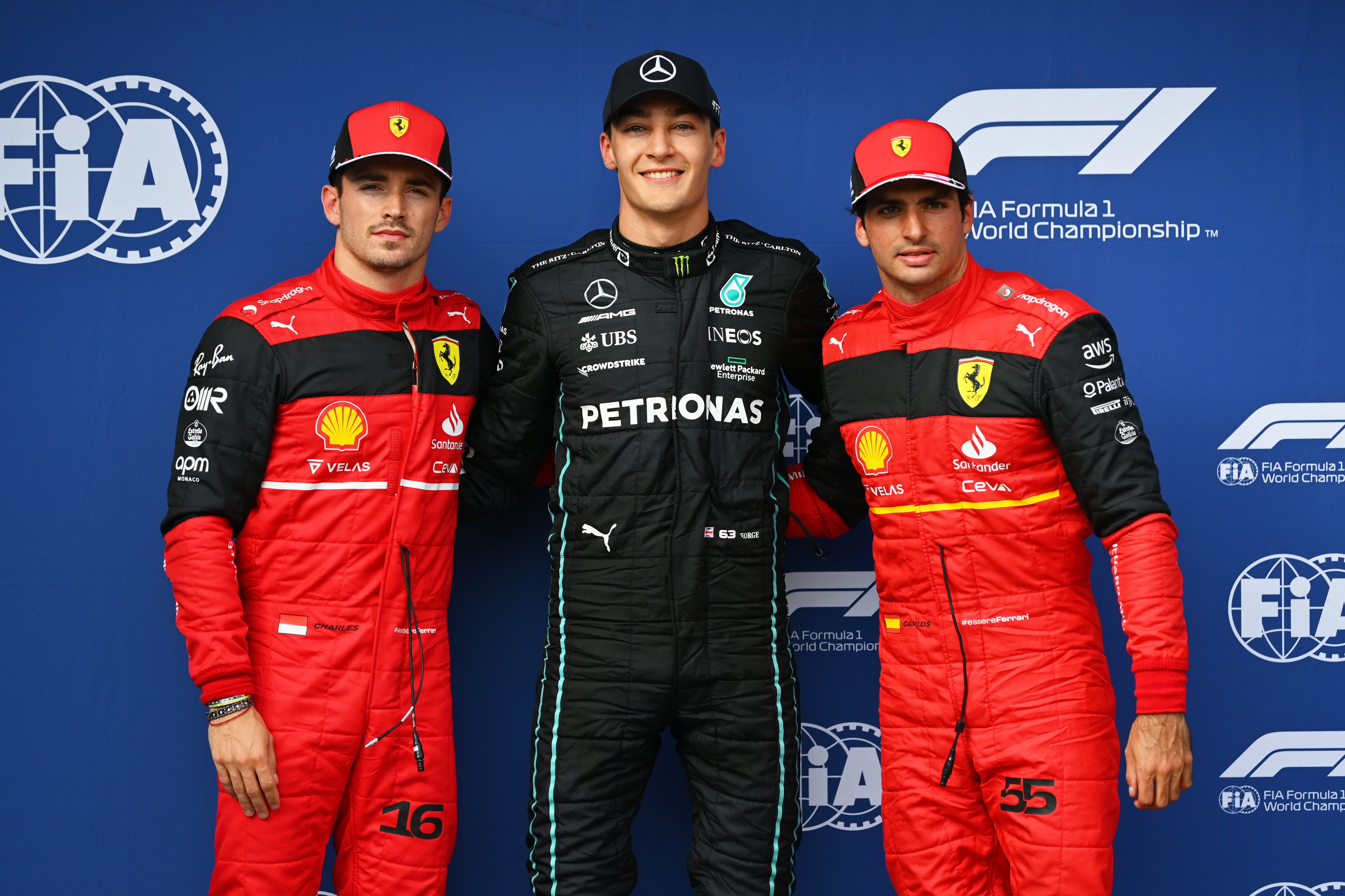 Russell start from the front of the grid for the first time with Carlos Sainz and Charles Leclerc behind him