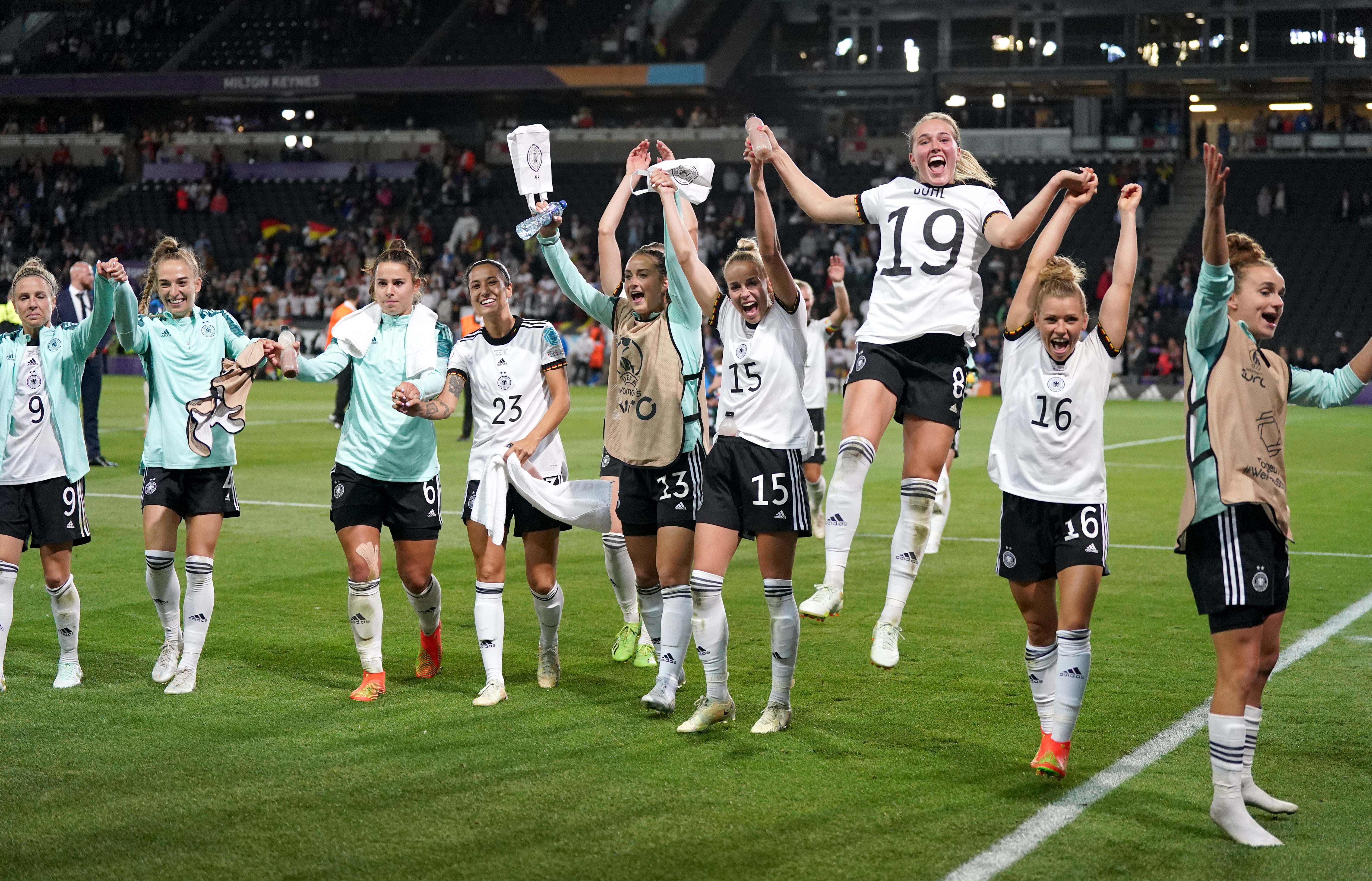 Germany celebrate their win over France (Nick Potts/PA)