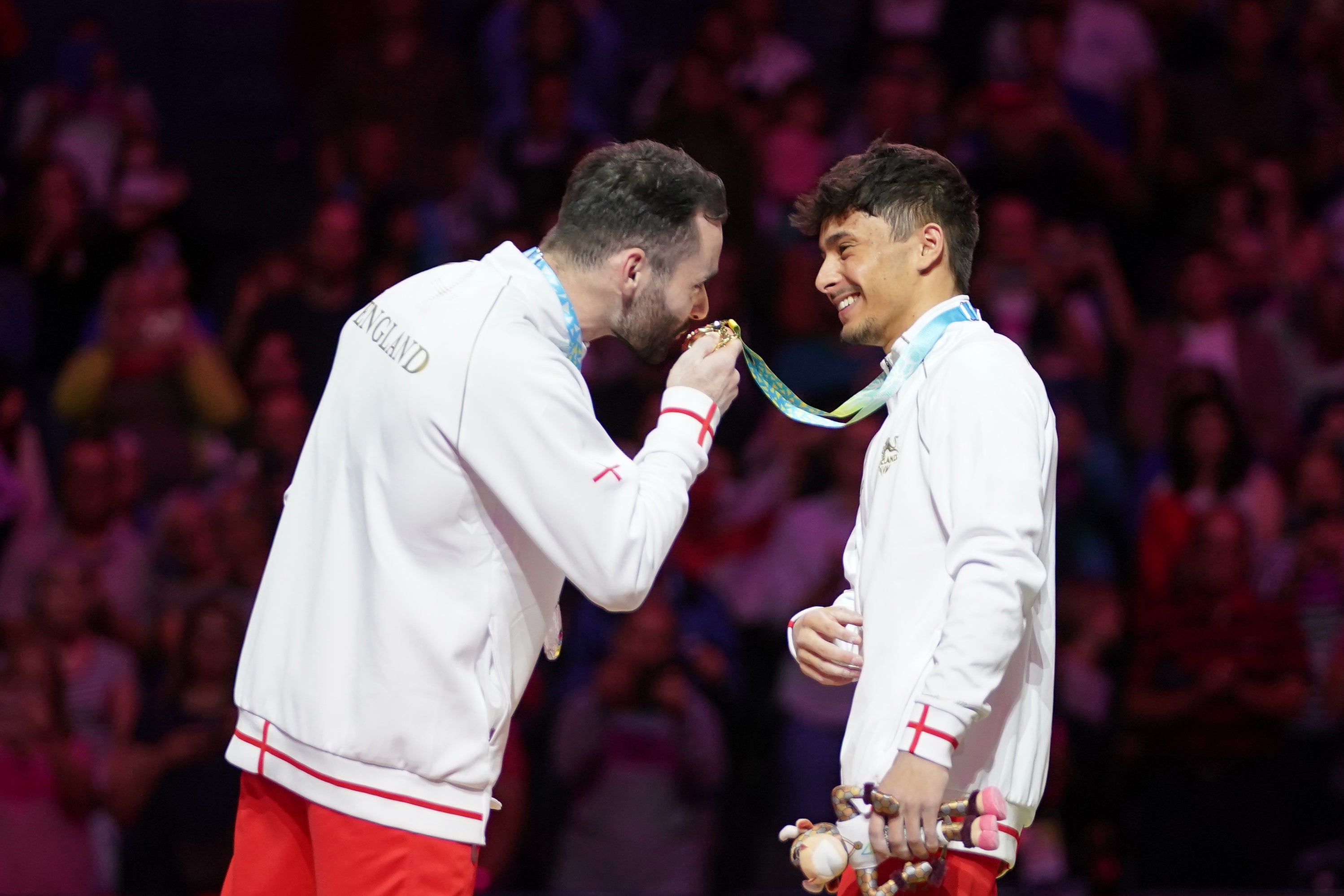 James Hall (left) narrowly failed to snatch gold from team-mate Jake Jarman (Zac Goodwin/PA)