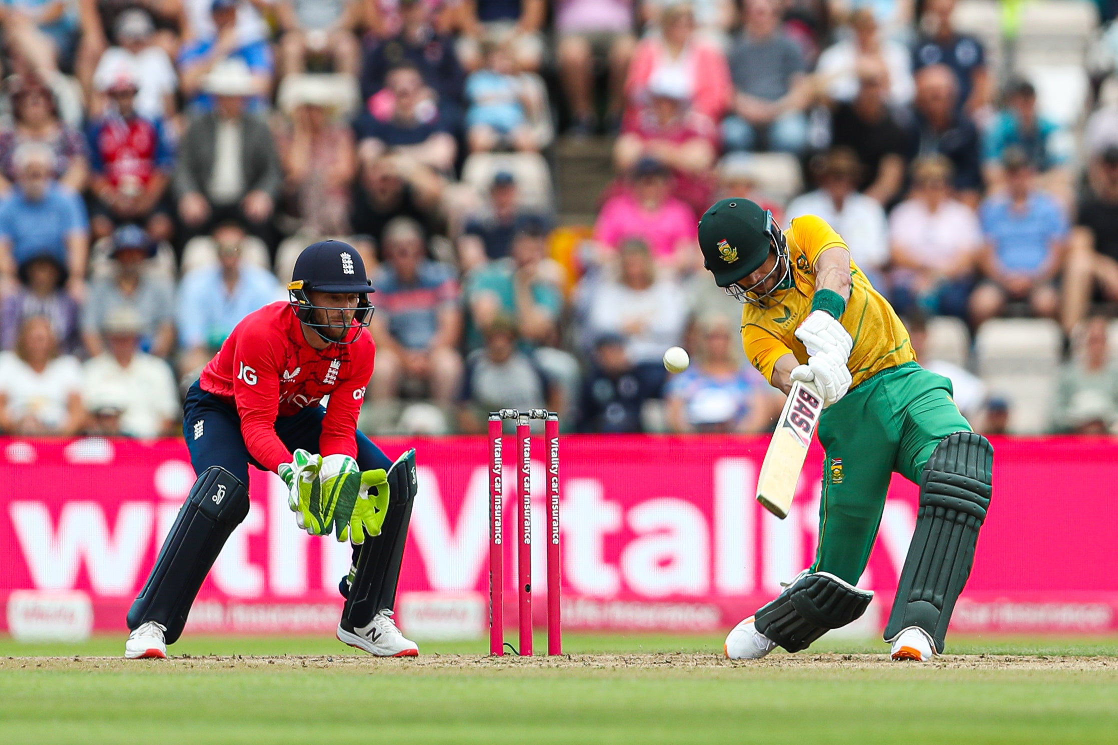 South Africa’s Reeza Hendricks (right) topscored with 70 against England (Kieran Cleeves/PA).