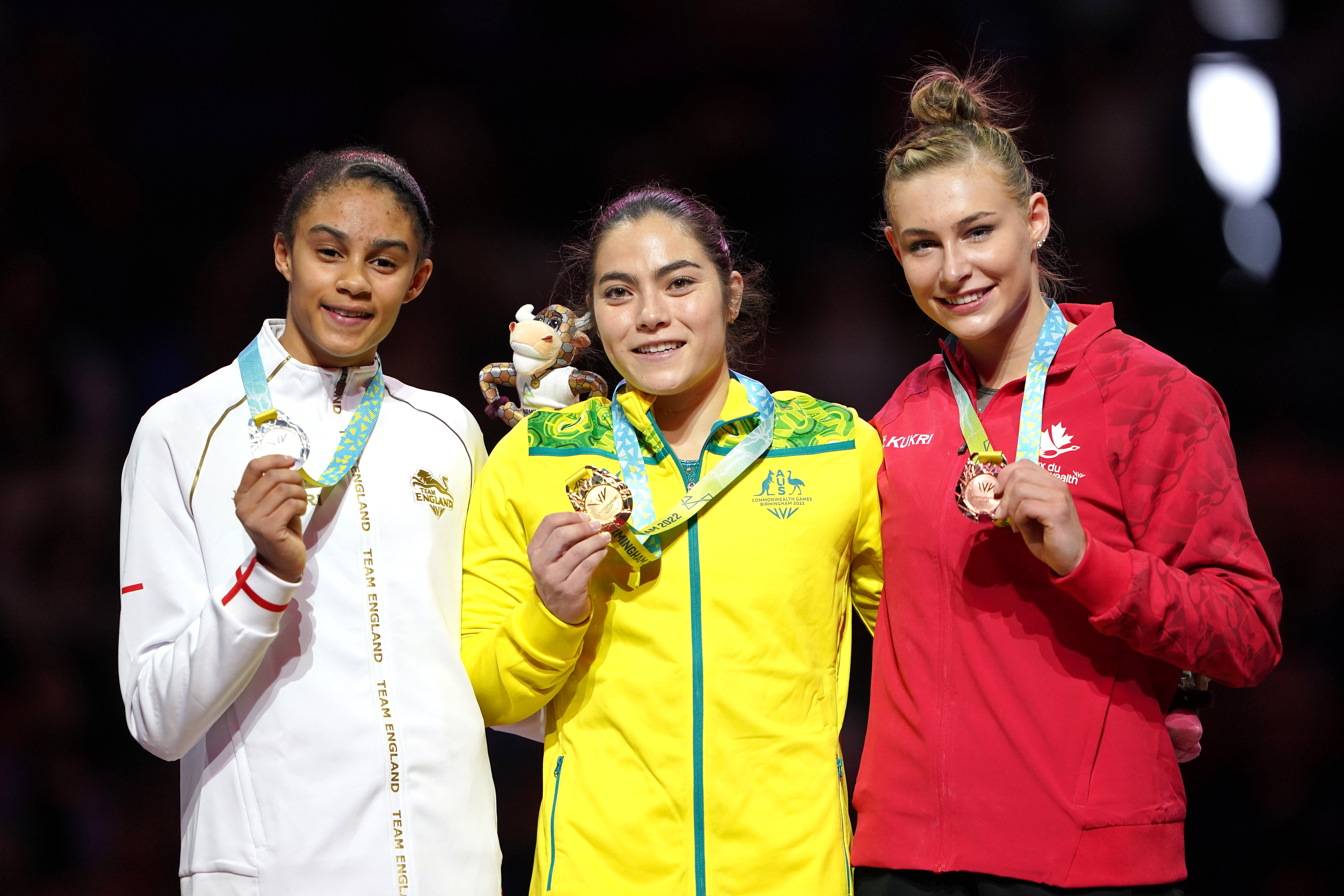 Ondine Achampong (left) won a silver medal in the women’s all-around gymnastics (Zac Goodwin/PA)