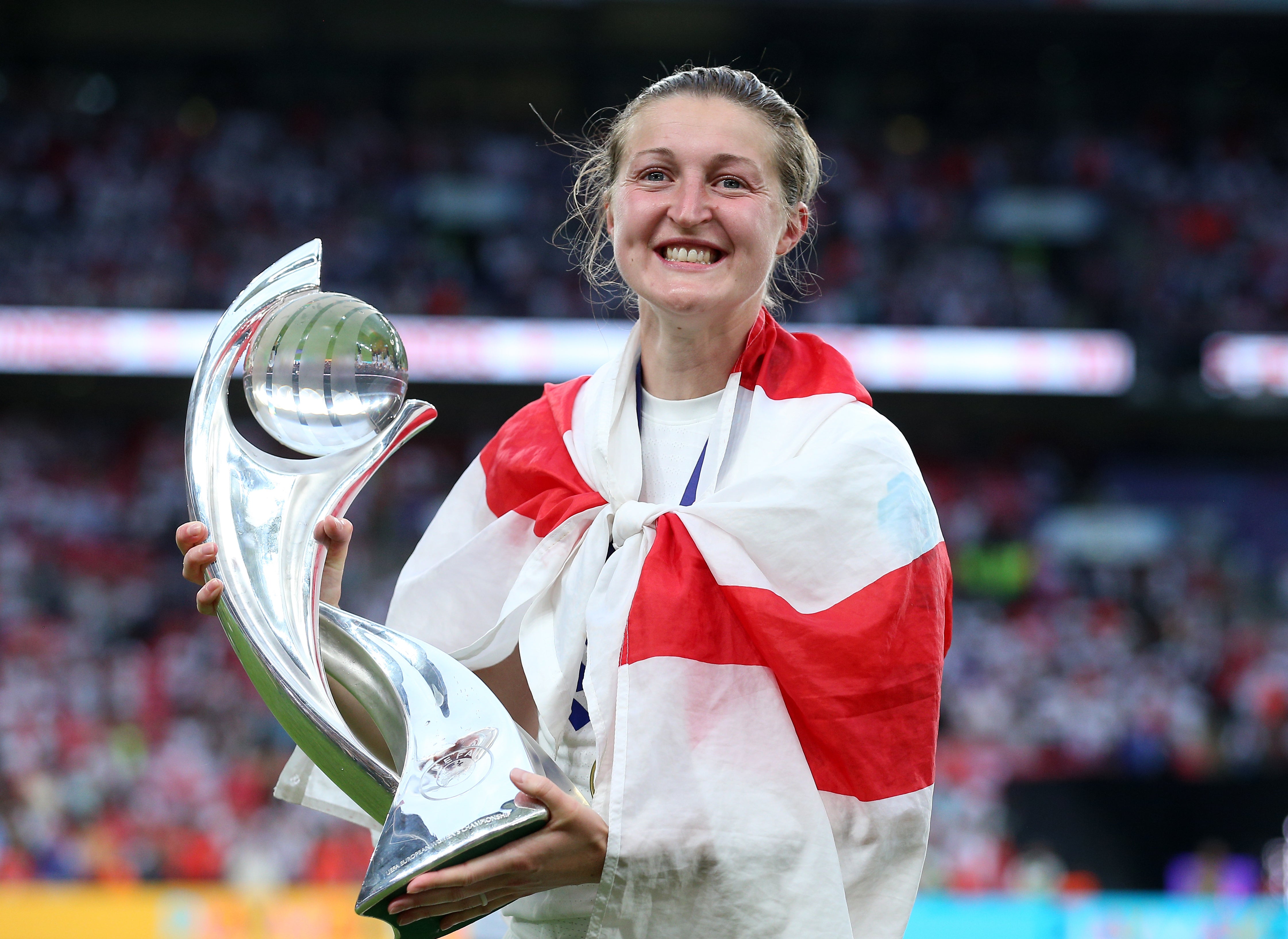 England’s Ellen White with the trophy