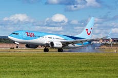 Fire engines surround plane at Manchester Airport as smoke billows from engines