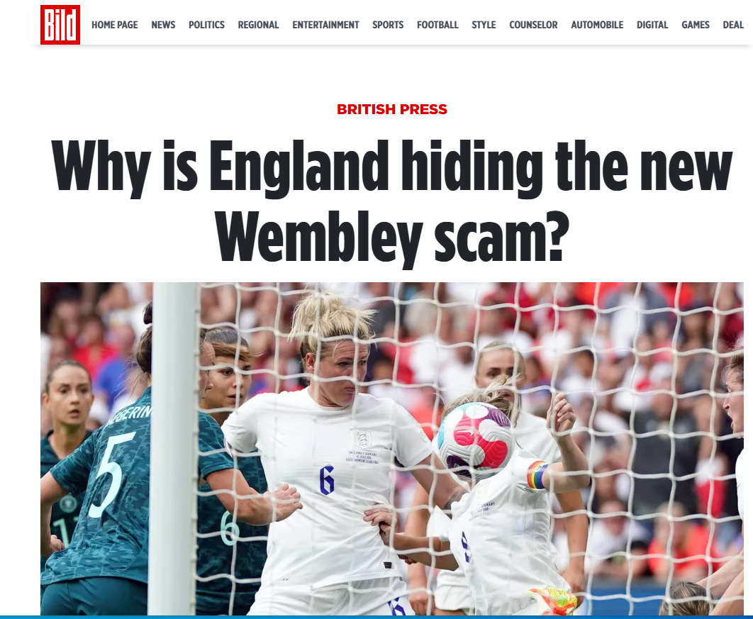 Bild took aim at the British press for apparently covering up the “new Wembley scam”.