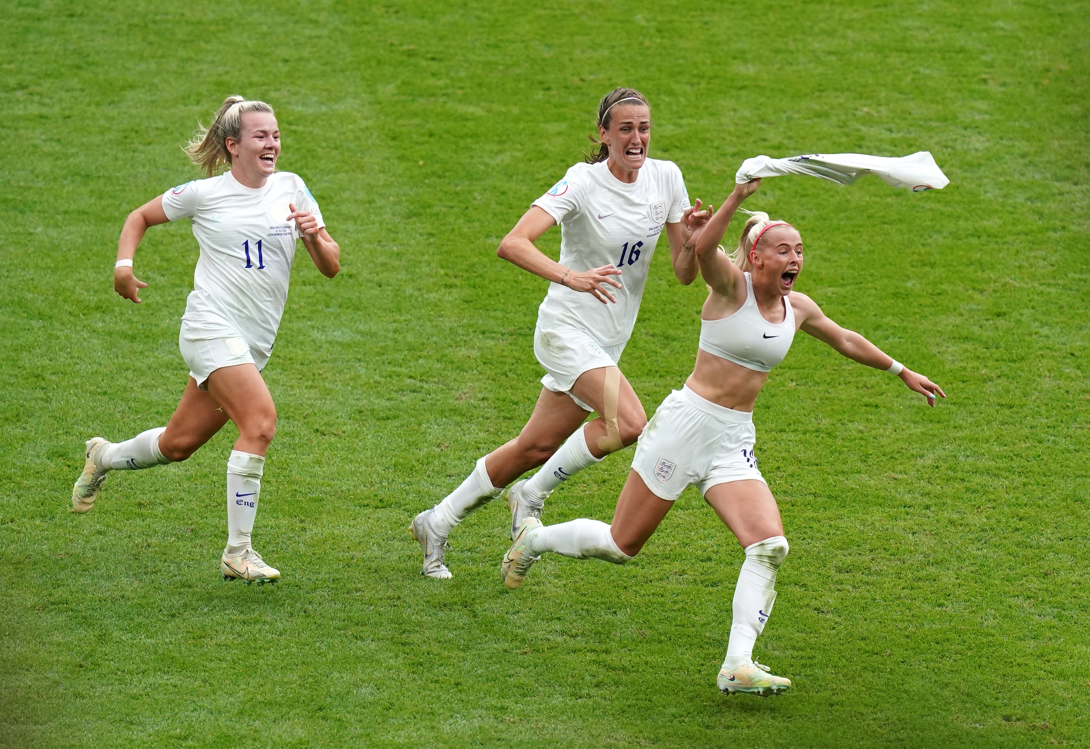 Chloe Kelly celebrates her extra-time winner (Adam Davy/PA)