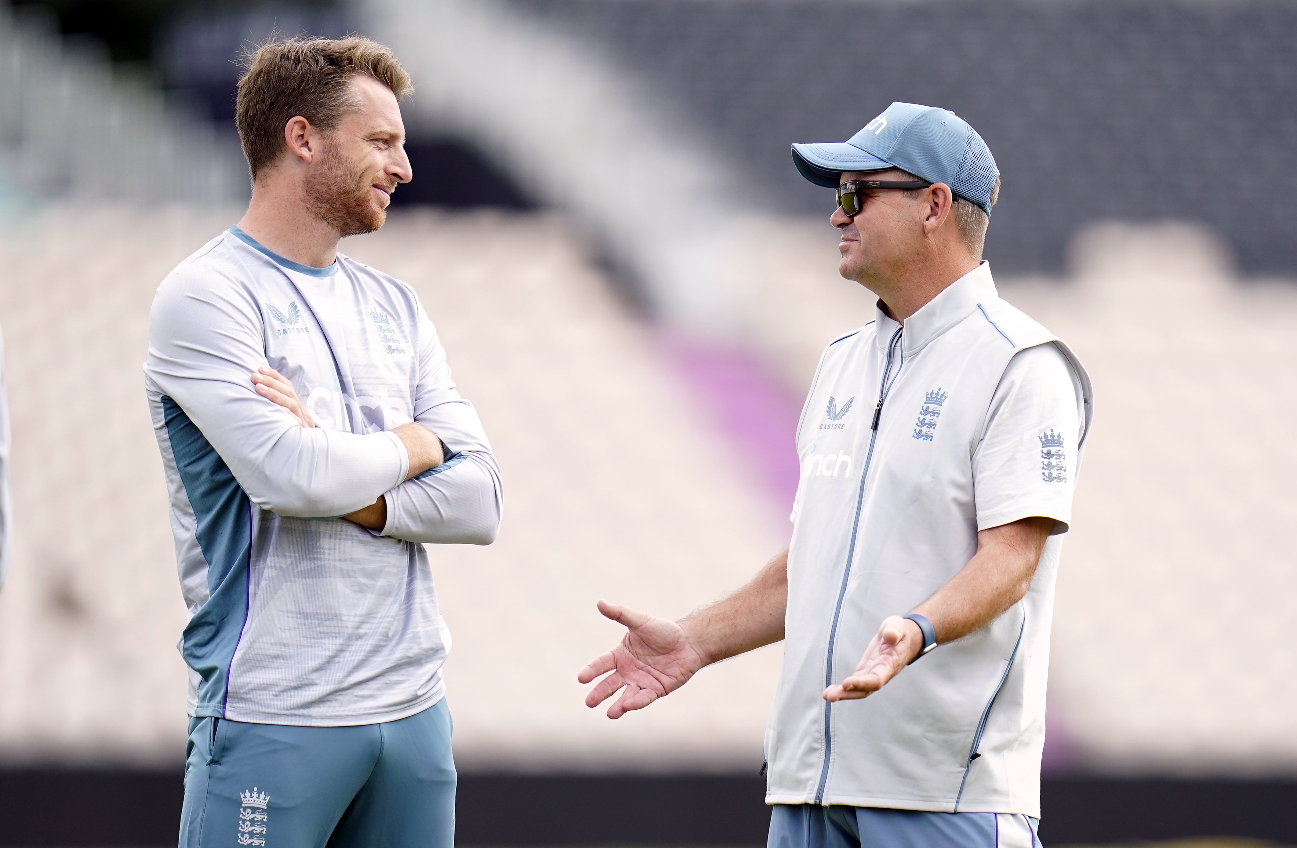 Matthew Mott, (pictured right with T20 captain Jos Buttler), has called for patience after England finished the white-ball summer without a home series win (Andrew Matthews/PA)