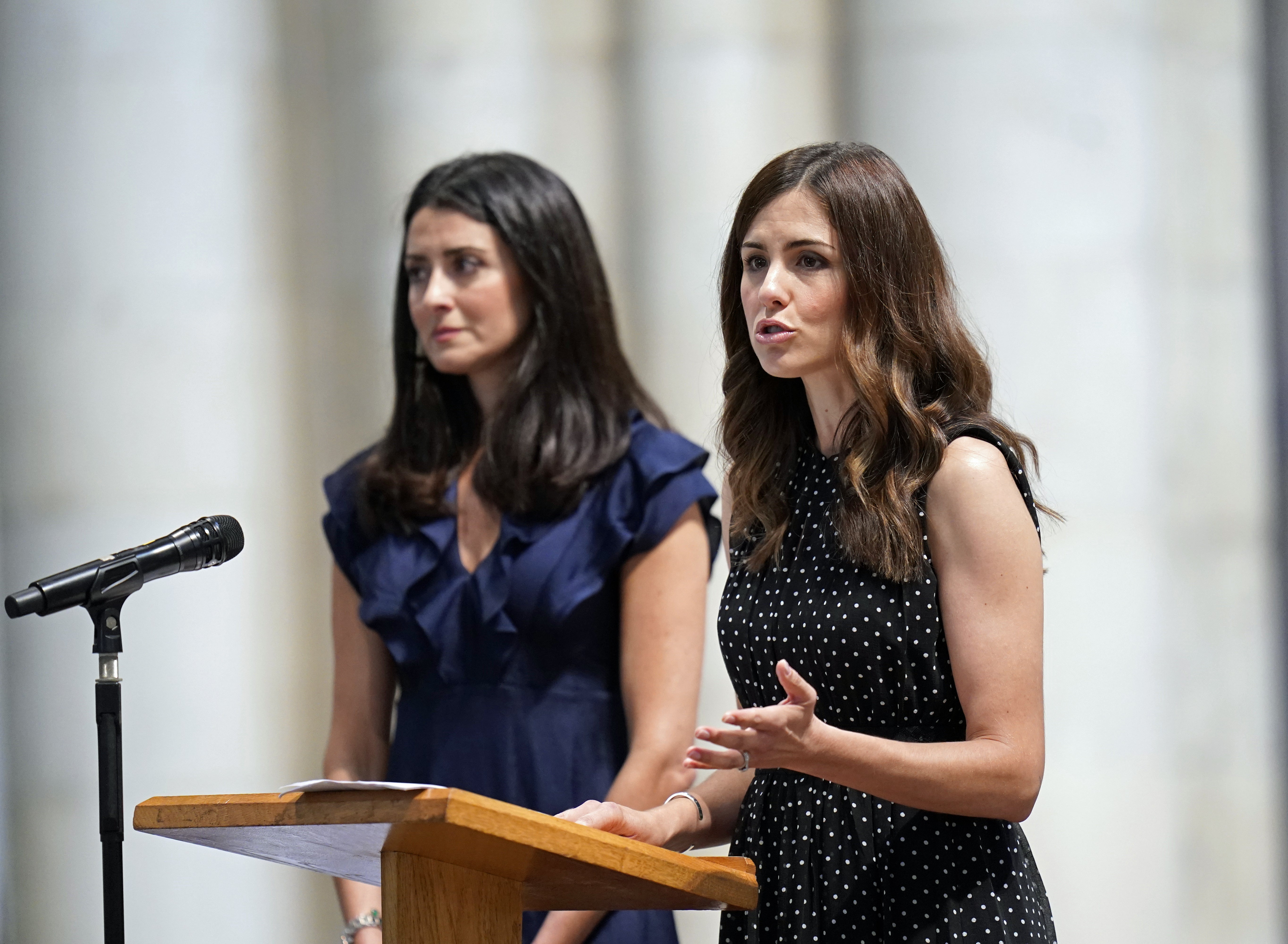 BBC Look North presenters Amy Garcia (left) and Keeley Donovan speak at the service