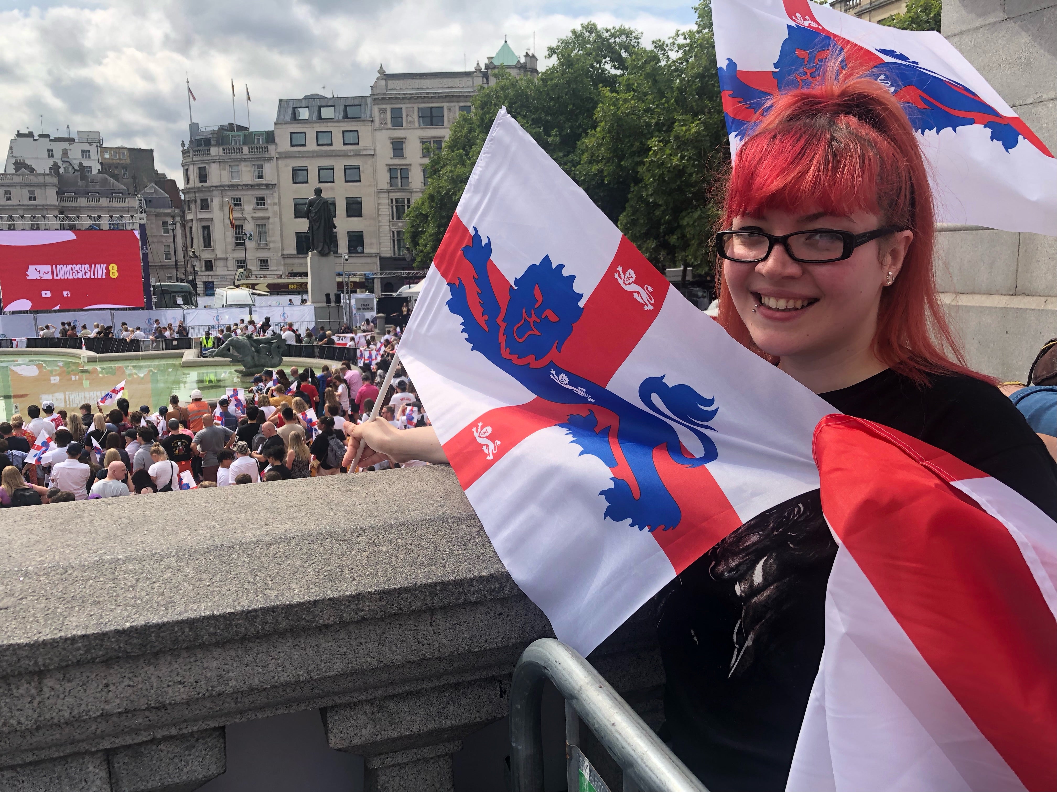 Teacher Nicky Hanham at Trafalgar Square