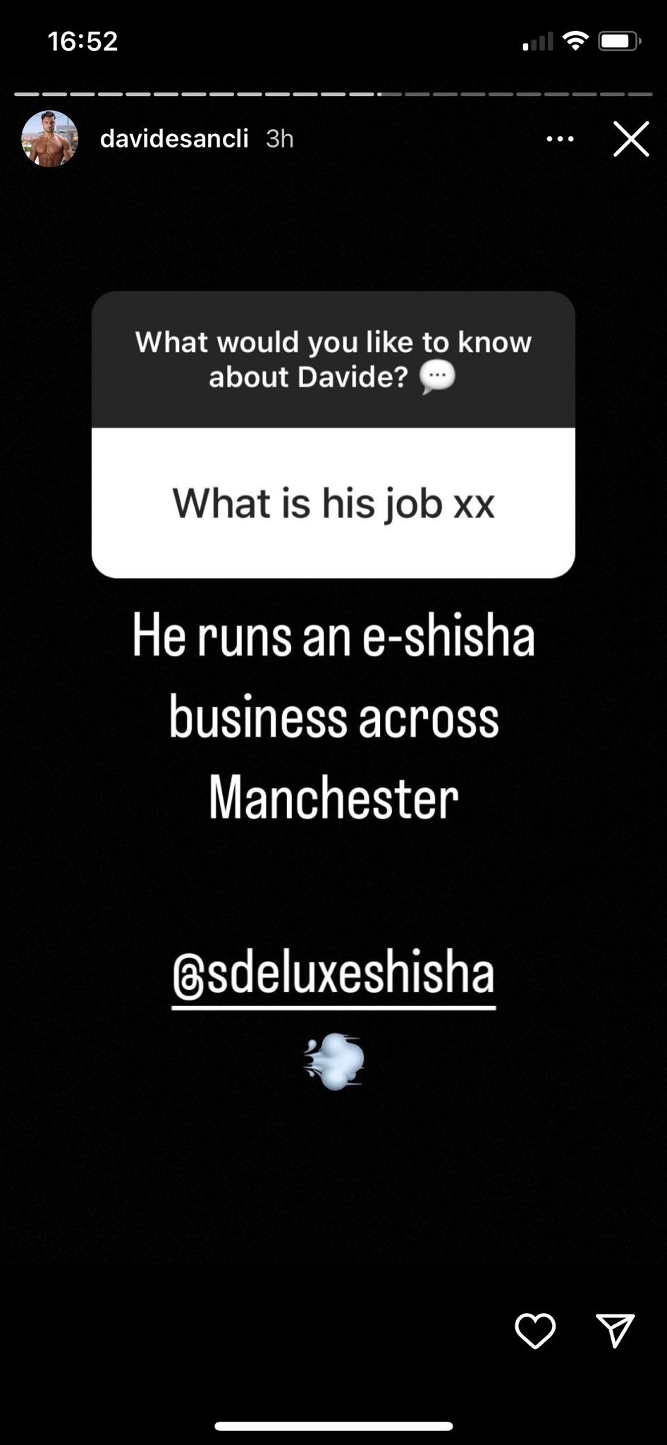 Sanclimenti, 27, runs a shisha brand based out of Manchester