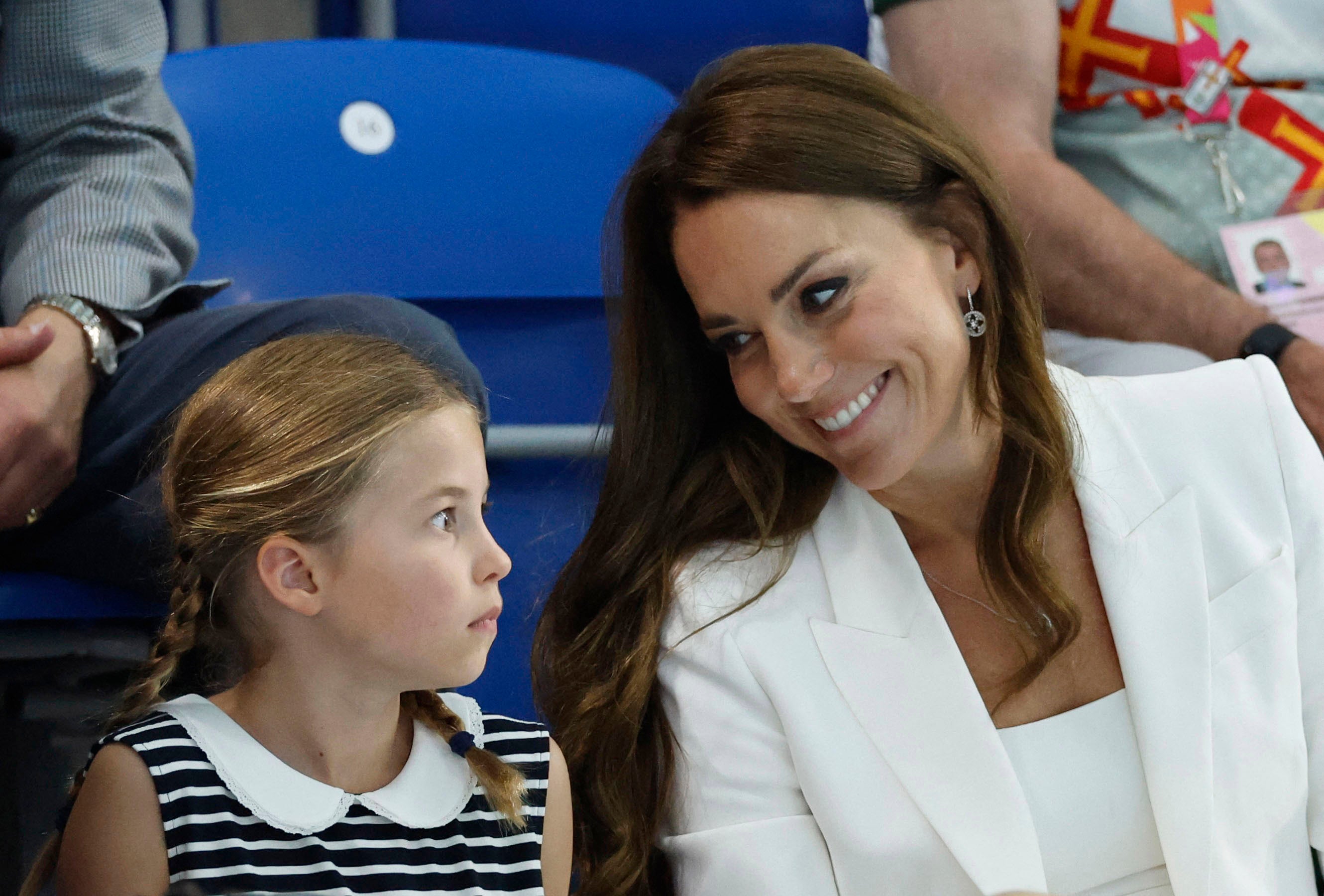 Duchess of Cambridge and Princess Charlotte are pictured in the stands