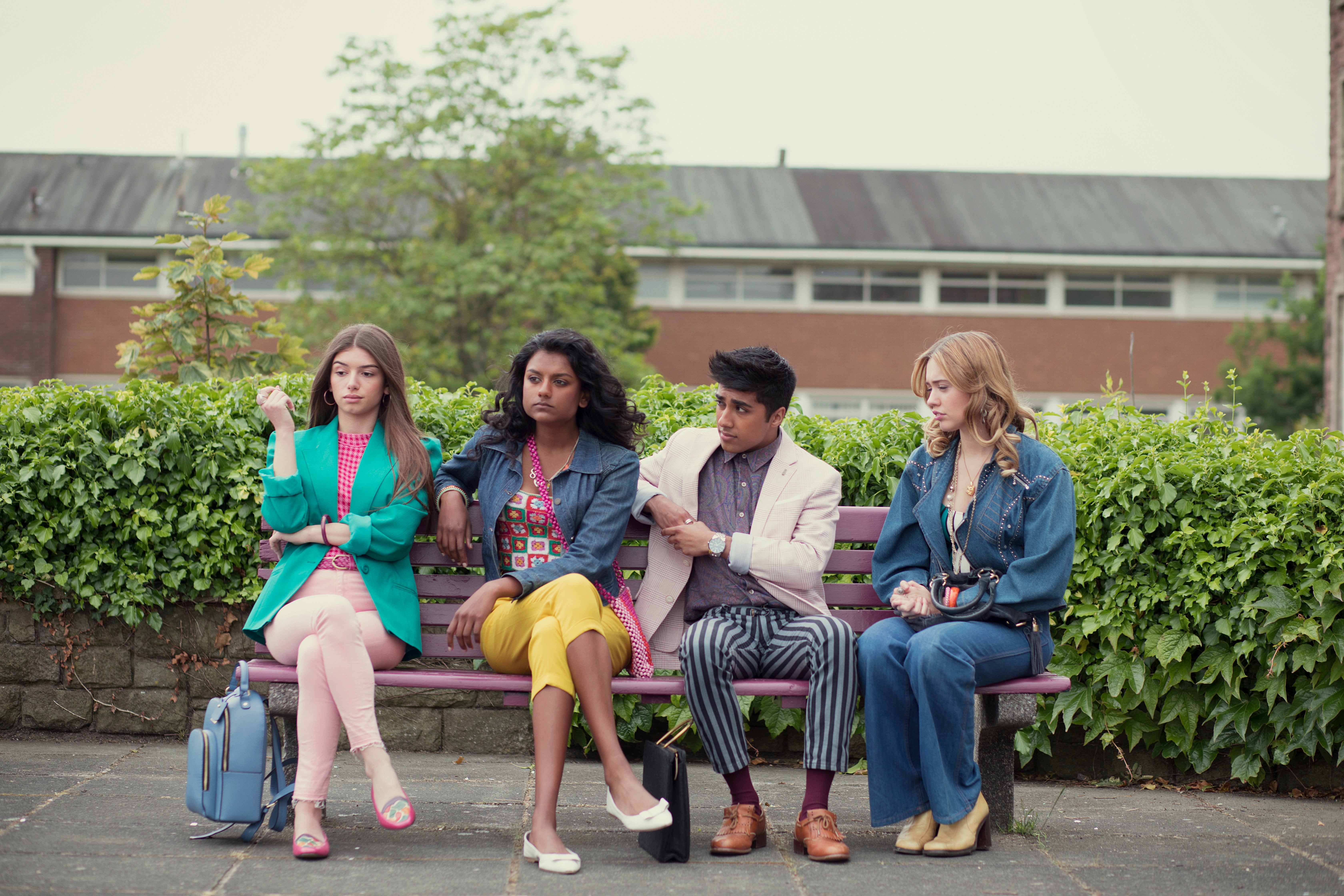 Simone Ashley (second from left) in season one