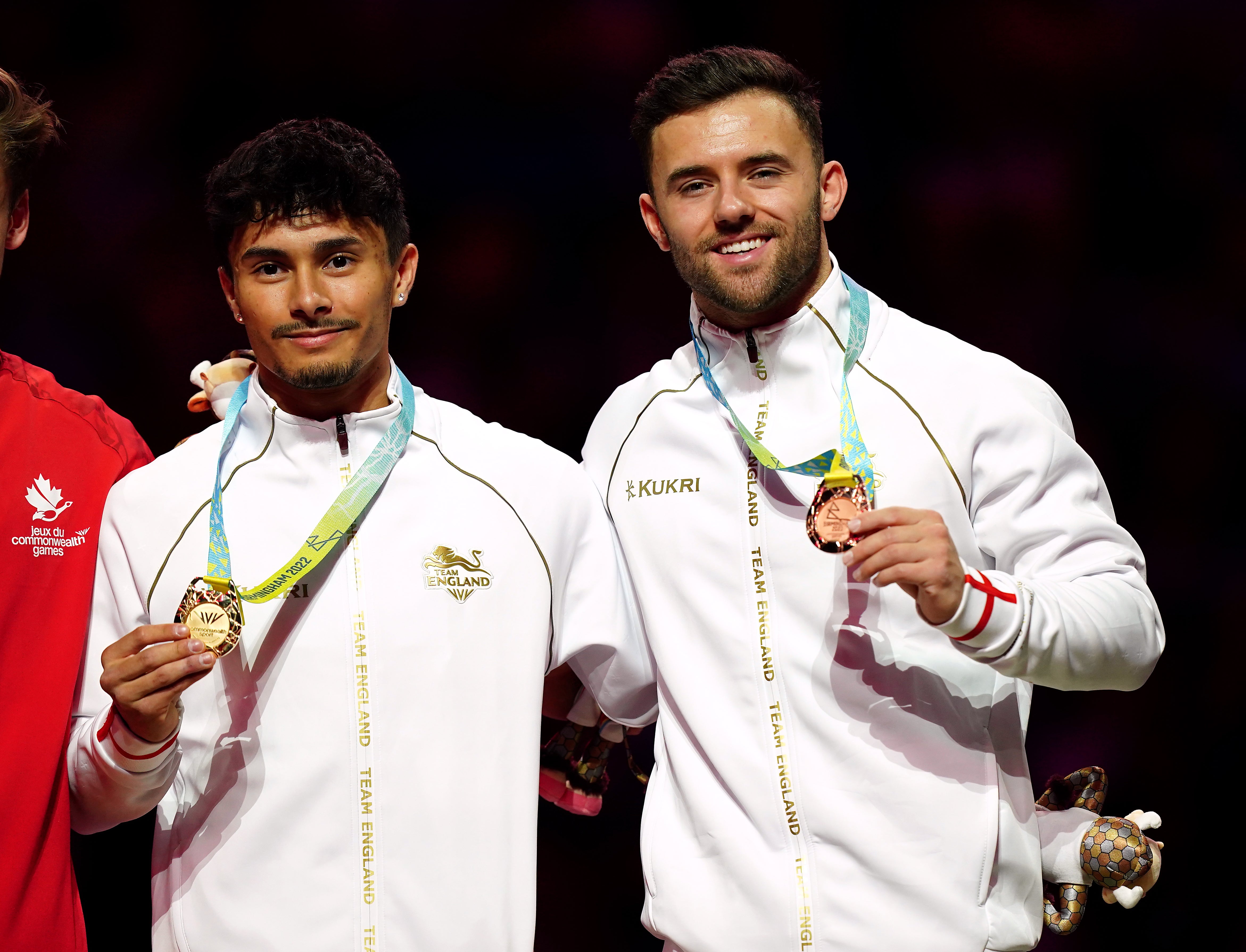 Jake Jarman (left) edged out team-mate Giarnni Regini-Moran on the men’s vault (David Davies/PA)