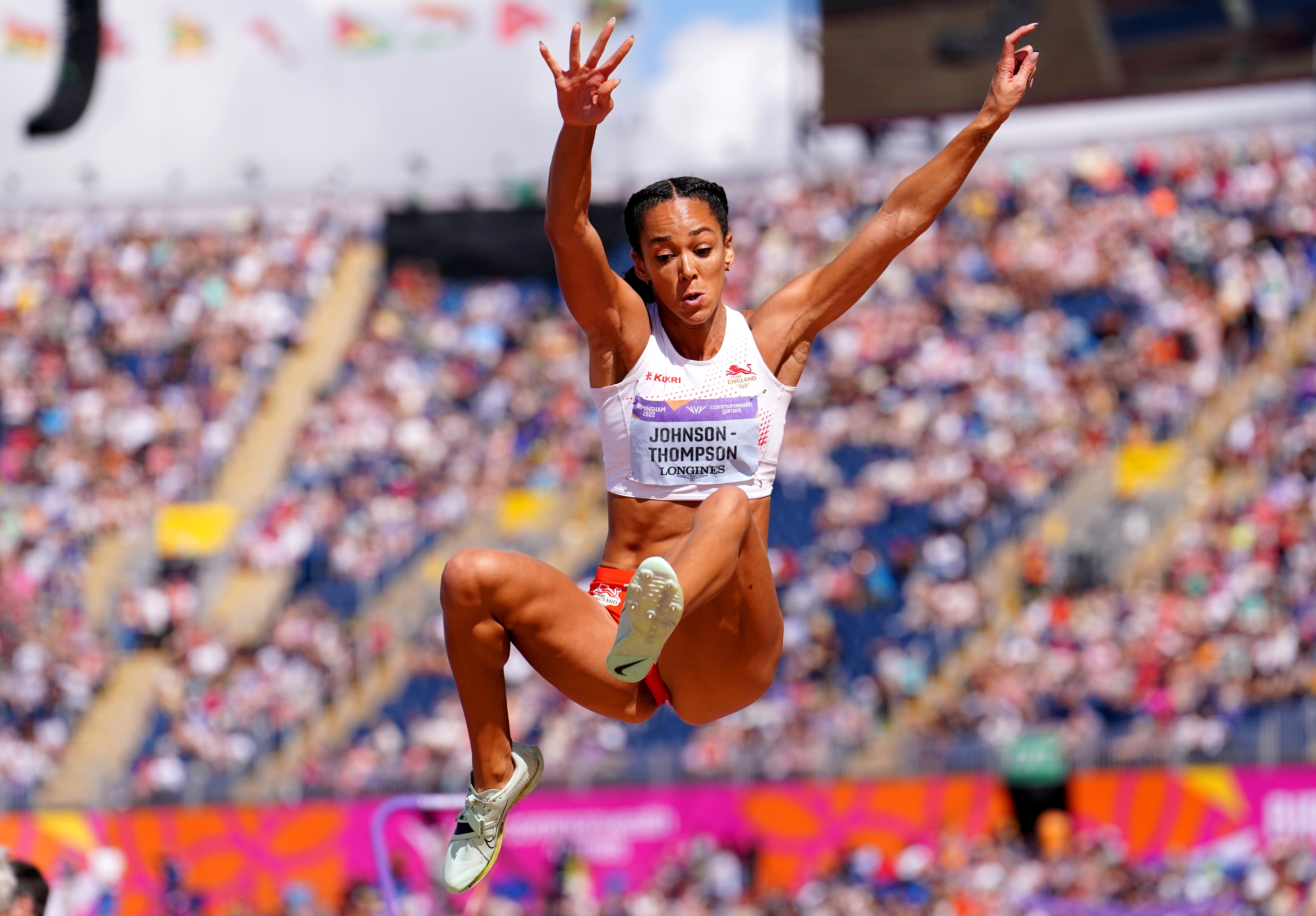 England’s Katarina Johnson-Thompson holds a slender lead. (Martin Rickett/PA)