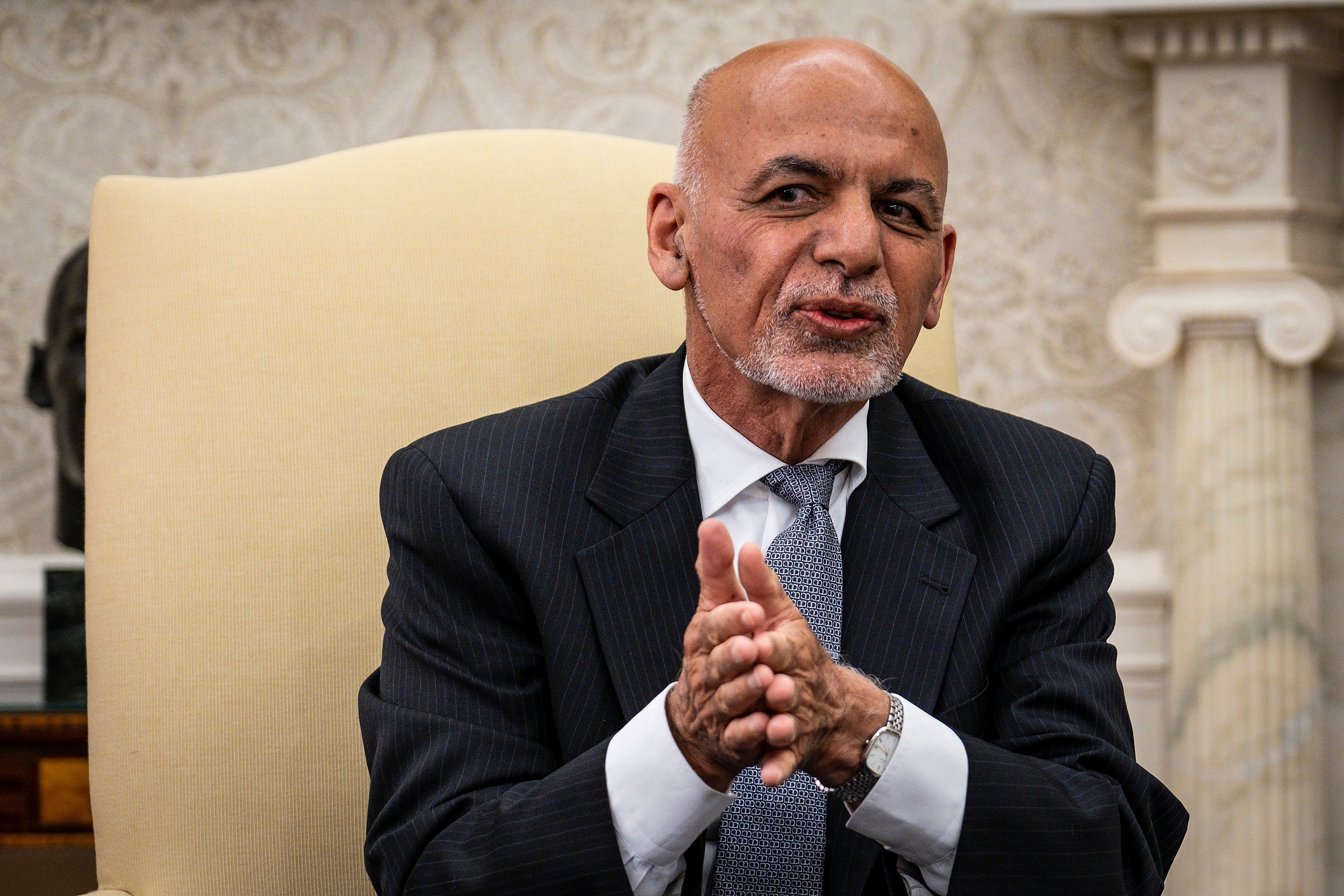 Ashraf Ghani at a meeting with President Joe Biden in the Oval Office at the White House on 25 June 2021