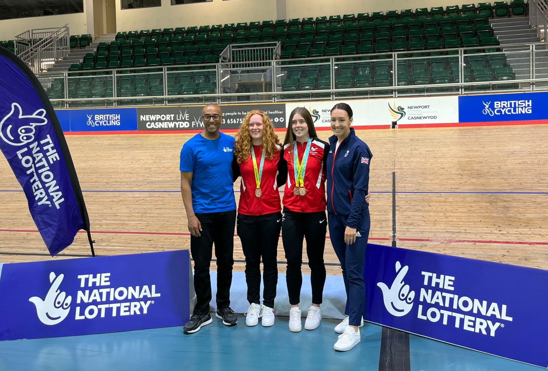 Both Colin Jackson and Dani Rowe showed their support for the National Lottery after its investment of over £40 million for the Commonwealth Games (Tim Thorowgood/PA)