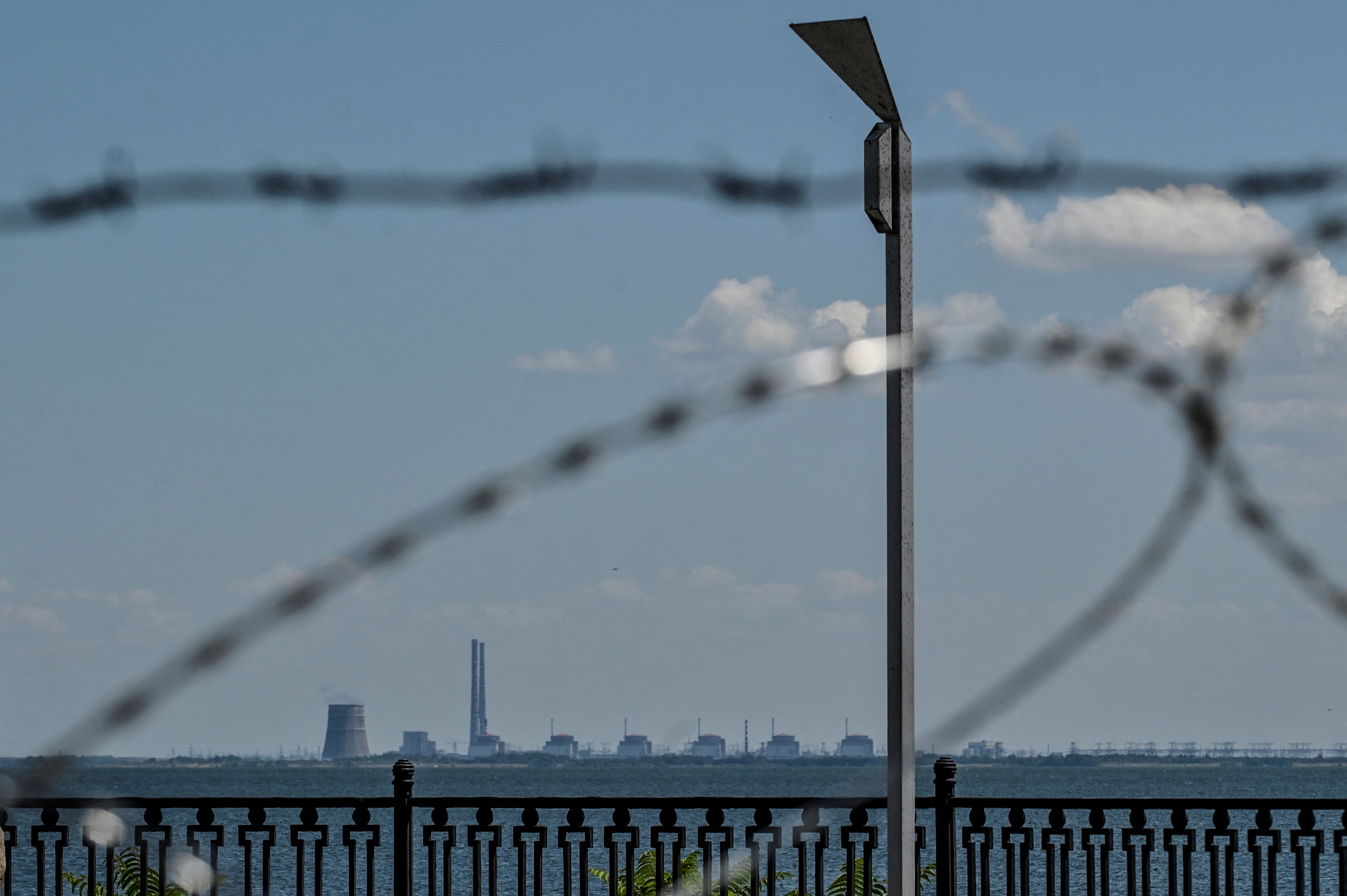 Zaporizhzhia nuclear power plant as seen from Nikopol, Ukraine