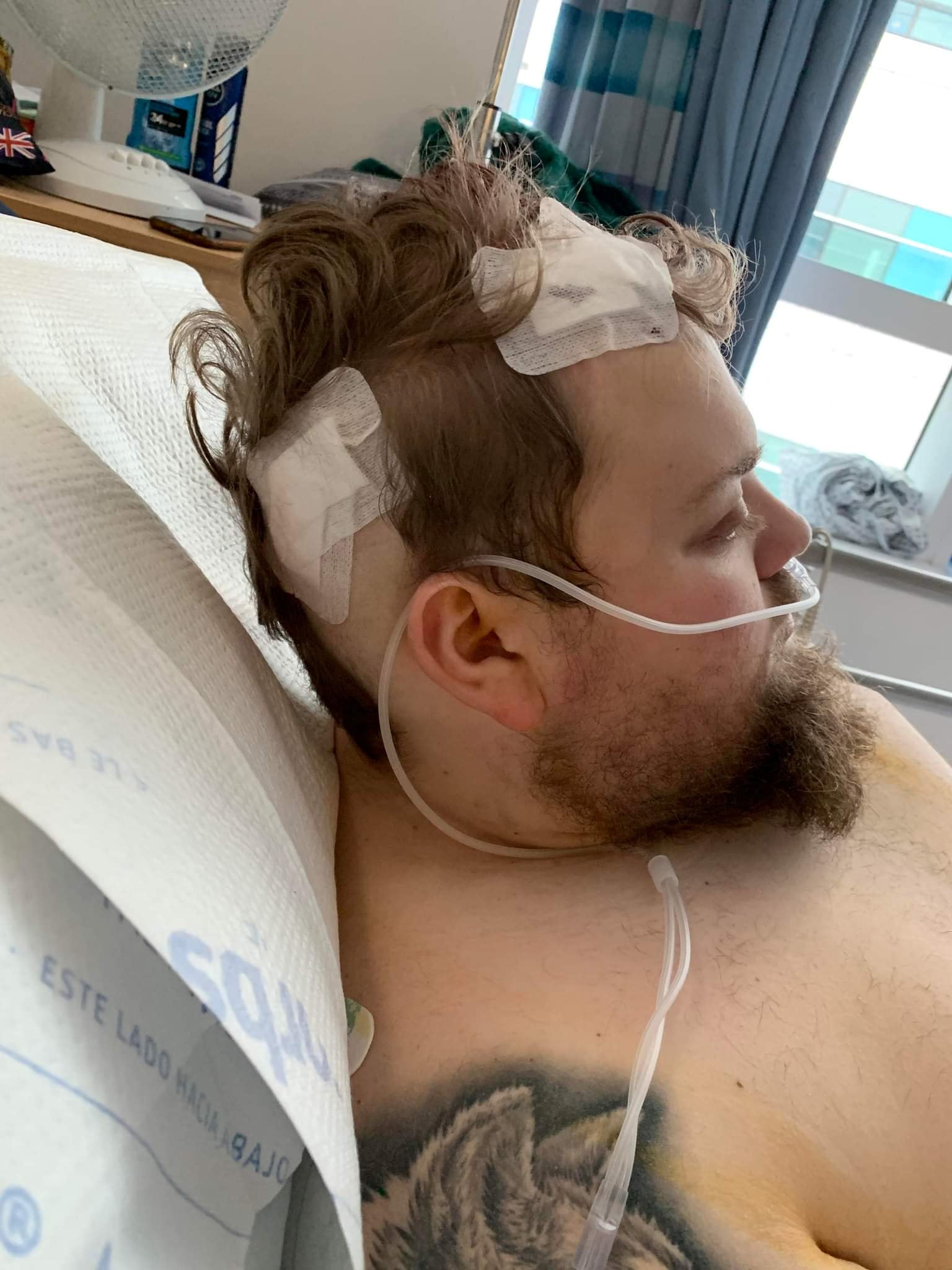 Thomas Crook in hospital being treated for meningitis