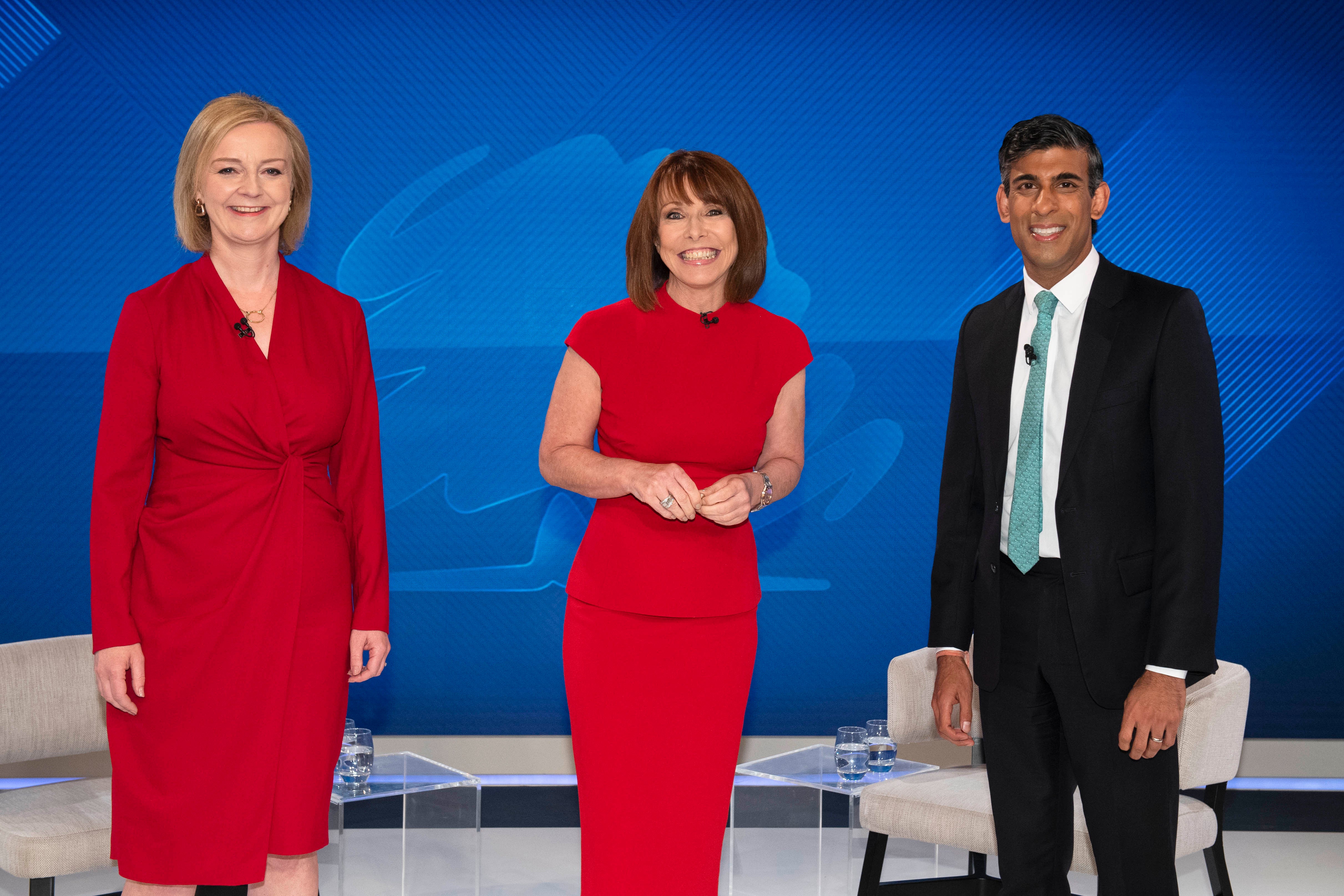 Liz Truss, Kay Burley and Rishi Sunak ahead of the Sky News special programme