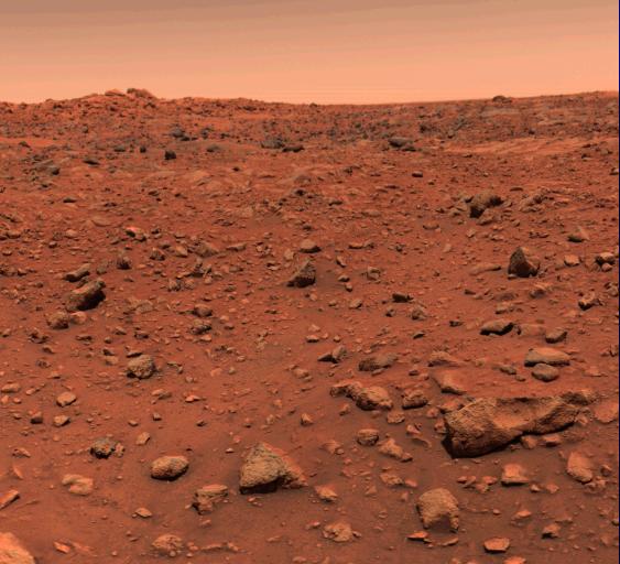 The surface of Mars as photographed by the Viking 1 lander.