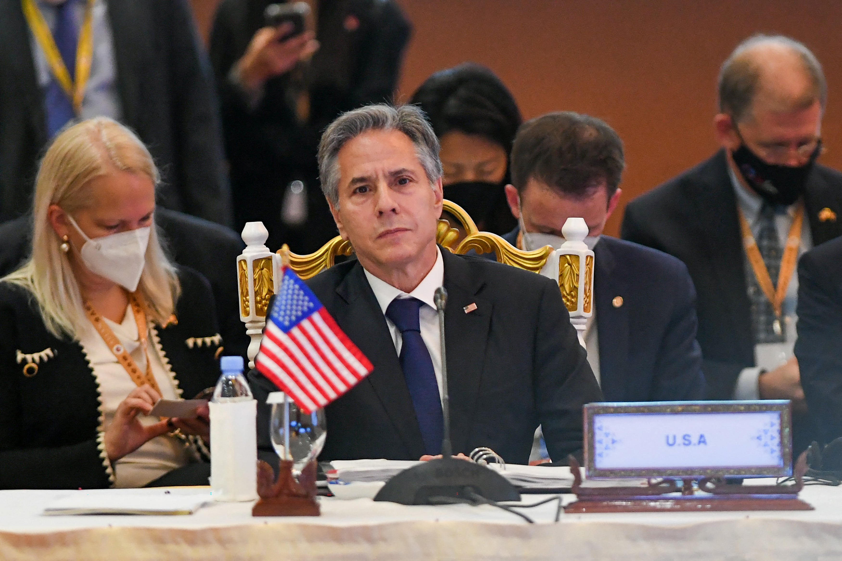 US Secretary of State Anthony Blinken looks on at the East Asia Summit foreign ministers meeting during the 55th Asean foreign ministers’ meeting in Phnom Penh on 5 August 2022