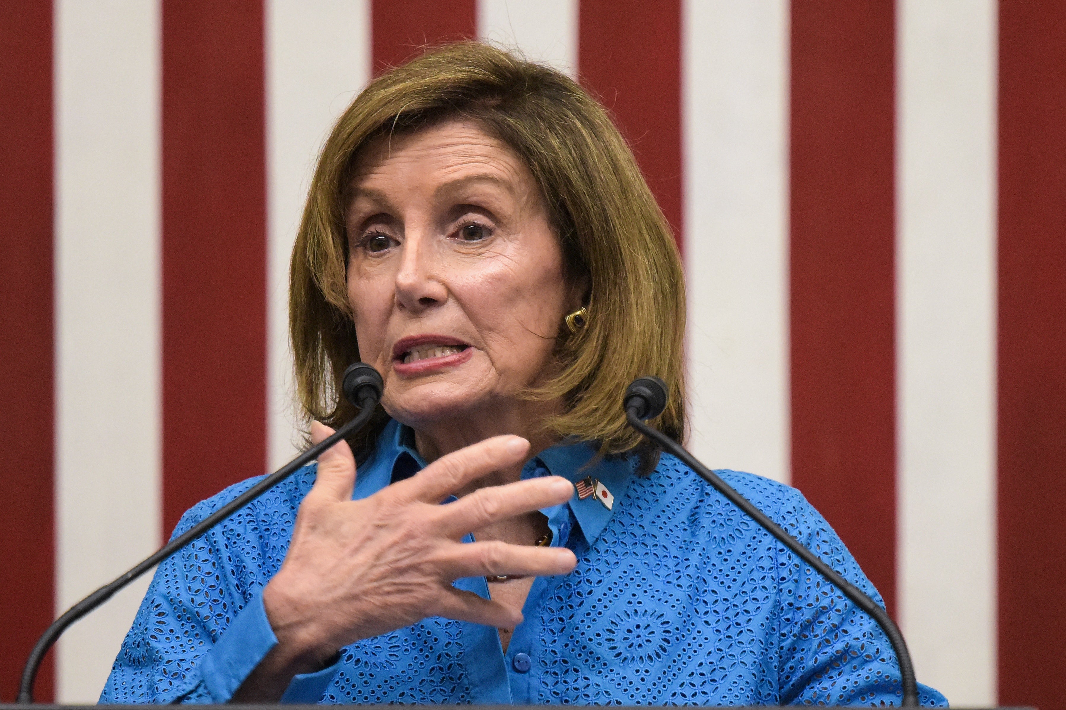 US House speaker Nancy Pelosi speaks during a press conference at the US Embassy in Tokyo on 5 August 2022, at the end of her Asian tour, which included a visit to Taiwan