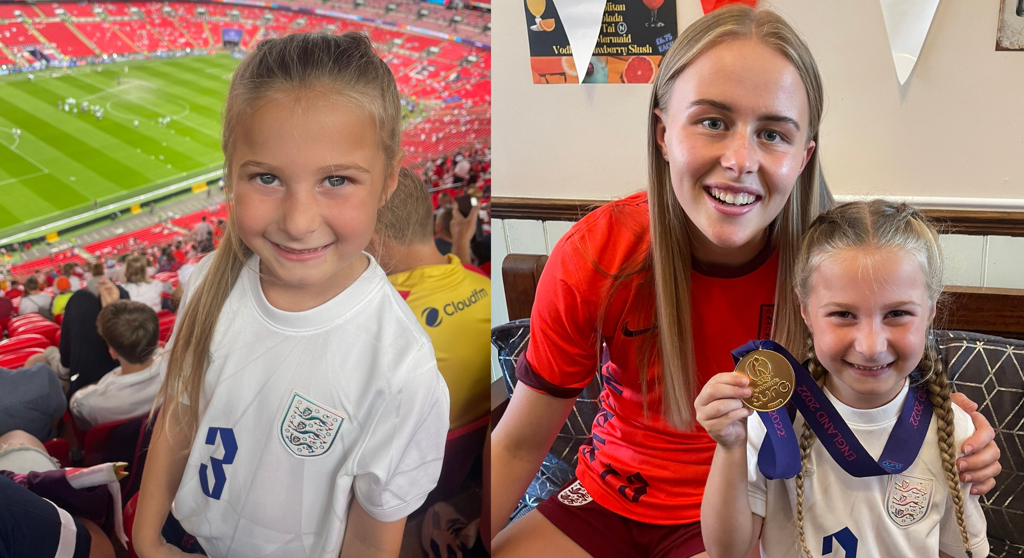 Harper Mills, 6, met one of her hero’s – Aston Villa women goalkeeper Hannah Hampton, who was on the substitutes’ bench for the dramatic final match. (Lou Mills/PA)