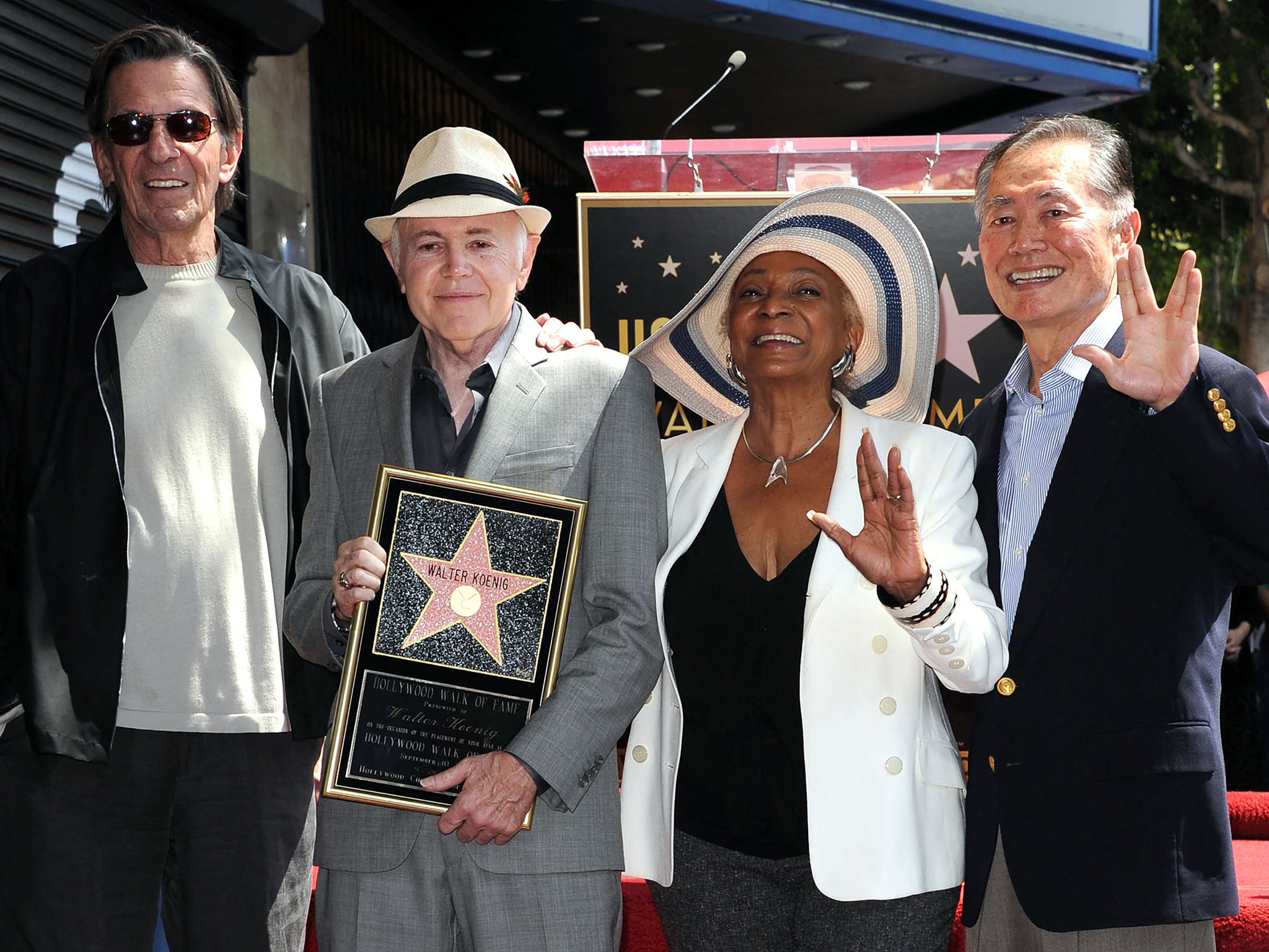 Nimoy, Walter Koenig, Nichols and George Takei at the Walk of Fame in Hollywood in 2012