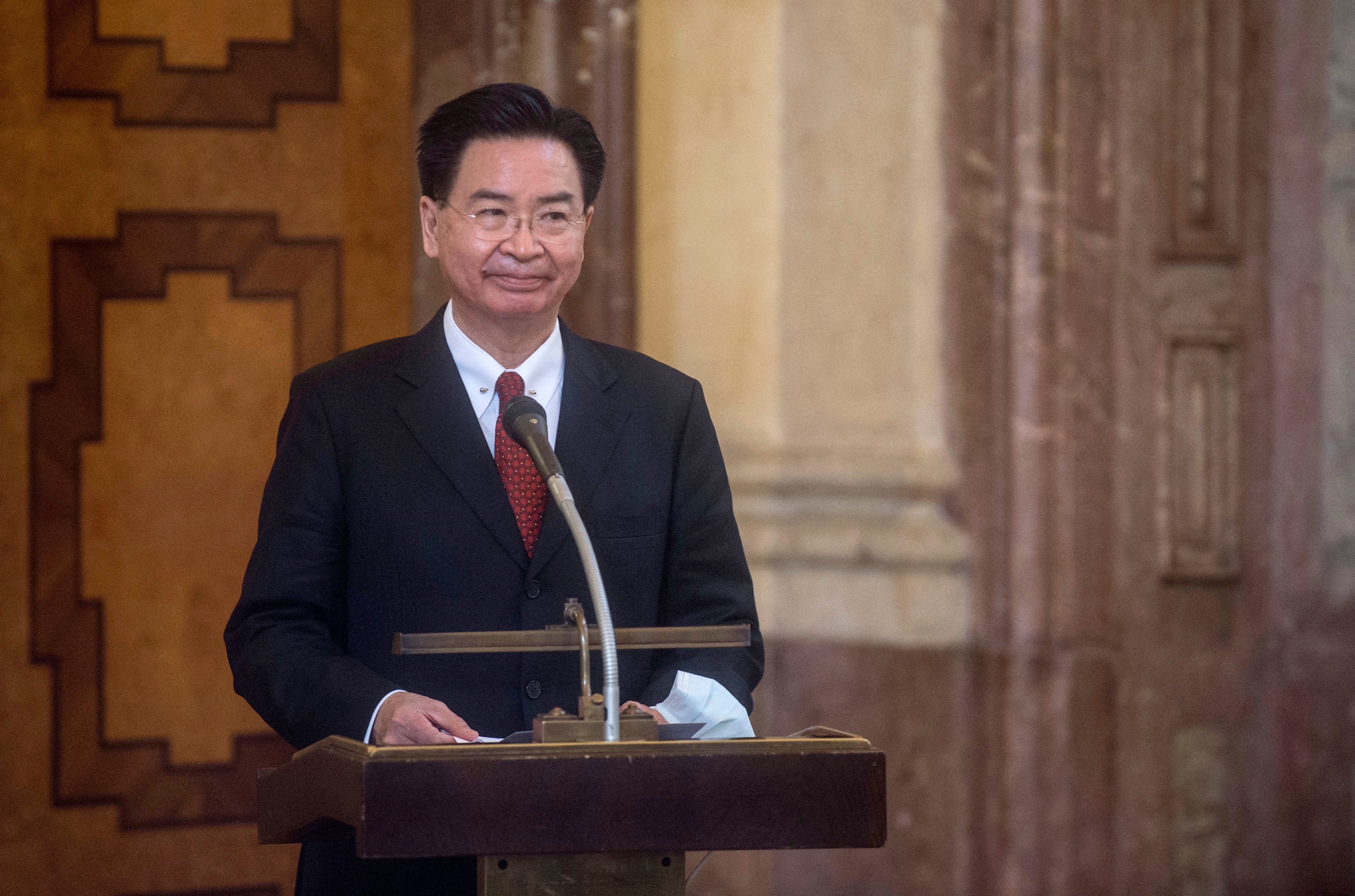 File: Taiwan’s foreign minister Joseph Wu delivering a speech in Prague on 27 October 2021