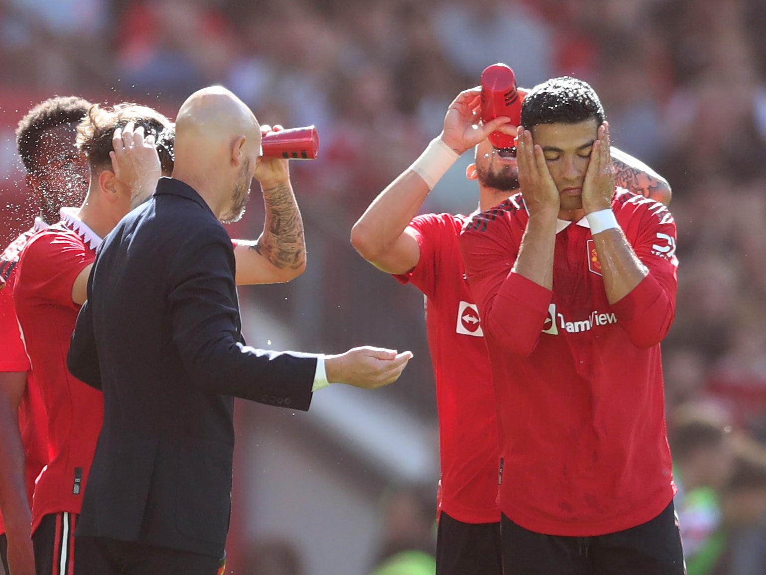 Manchester United manager Erik ten Hag with forward Cristiano Ronaldo