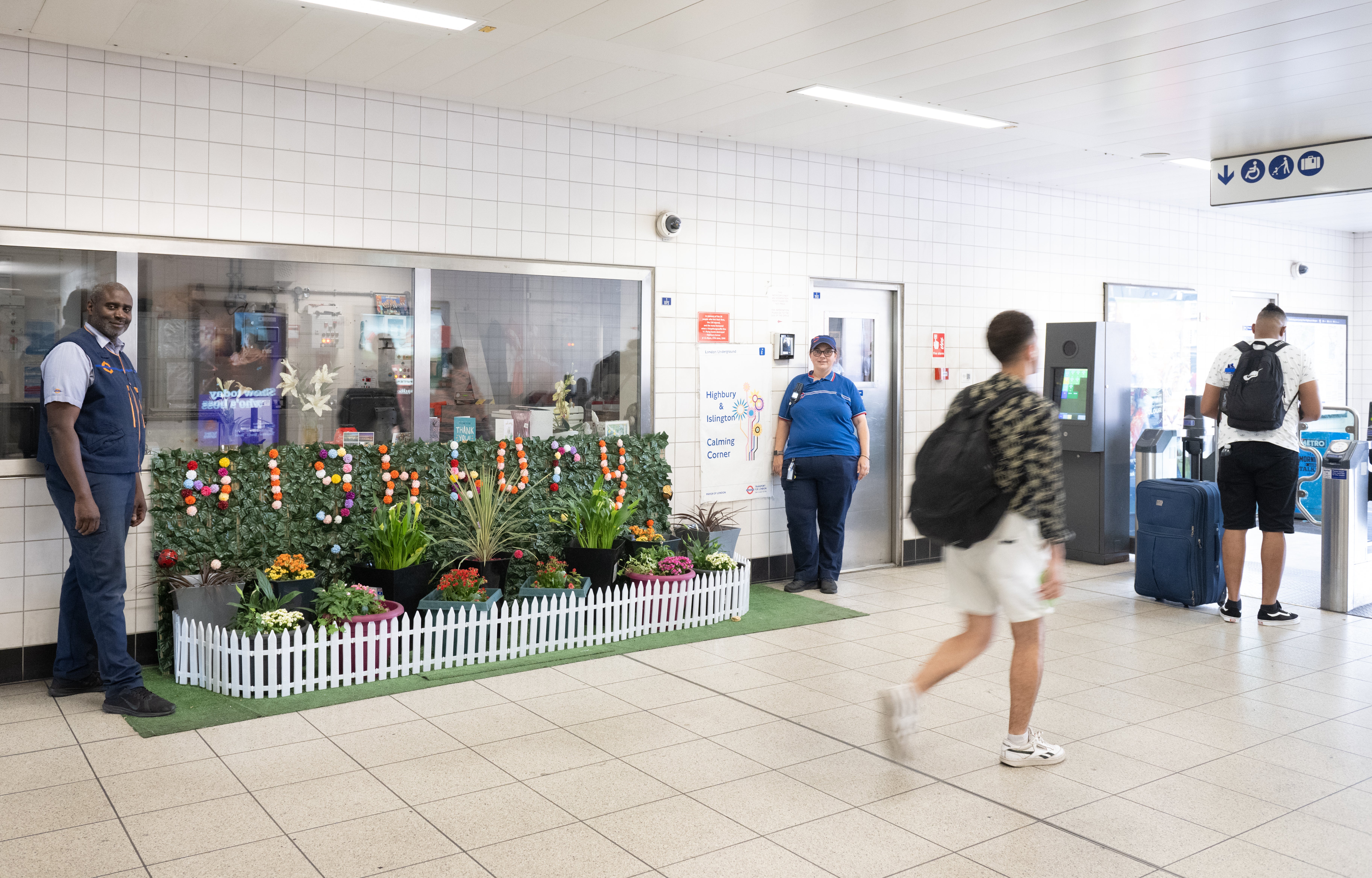 Staff brightened up the ticket barrier area with colourful pots of plants