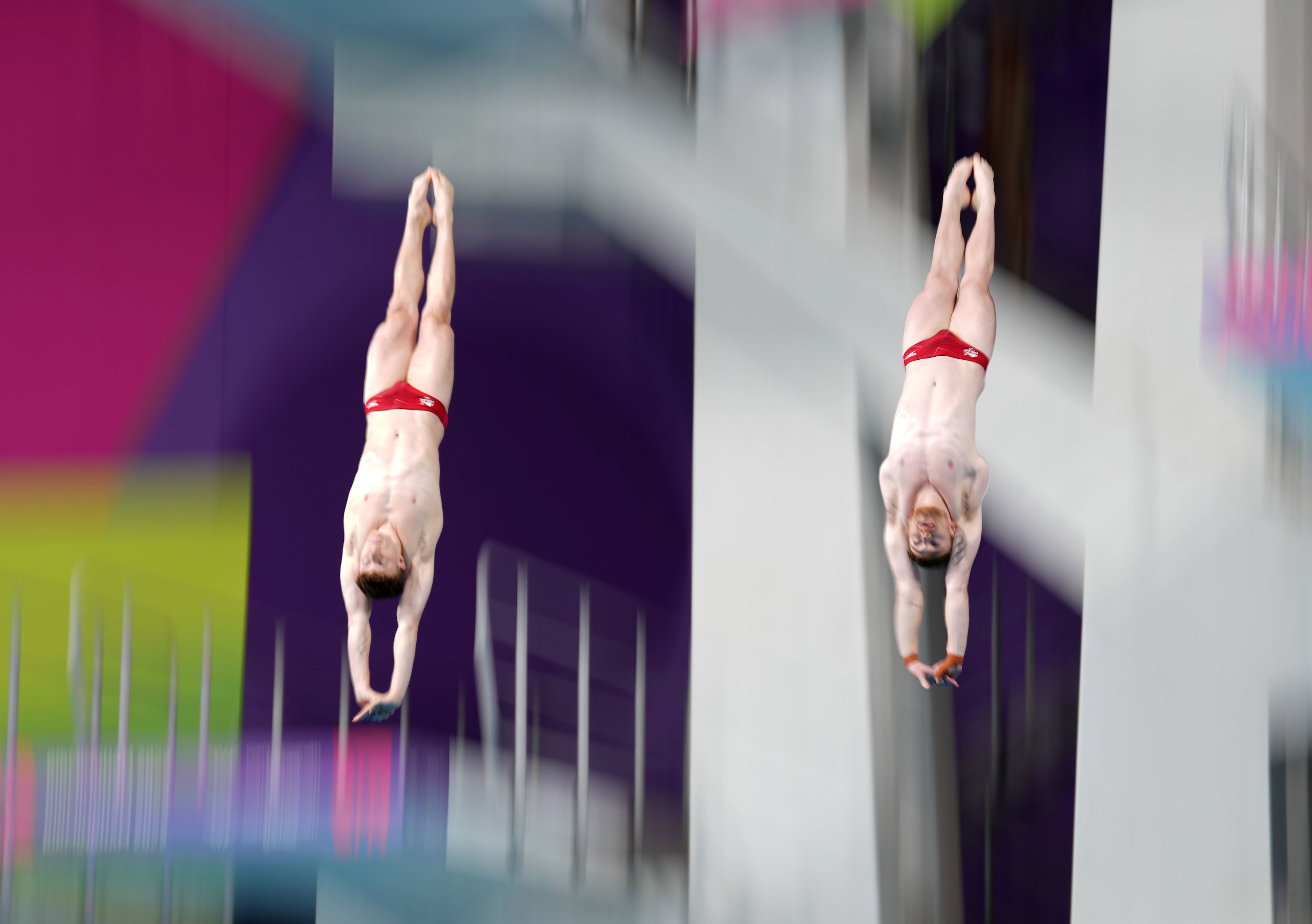 England’s Matty Lee and Noah Williams during the men’s synchronised 10m platform final