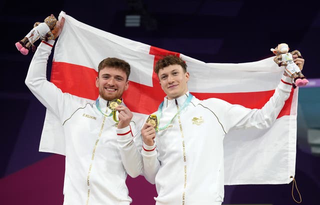 Matty Lee, left, and Noah Williams with their gold medals (Tim Goode/PA)