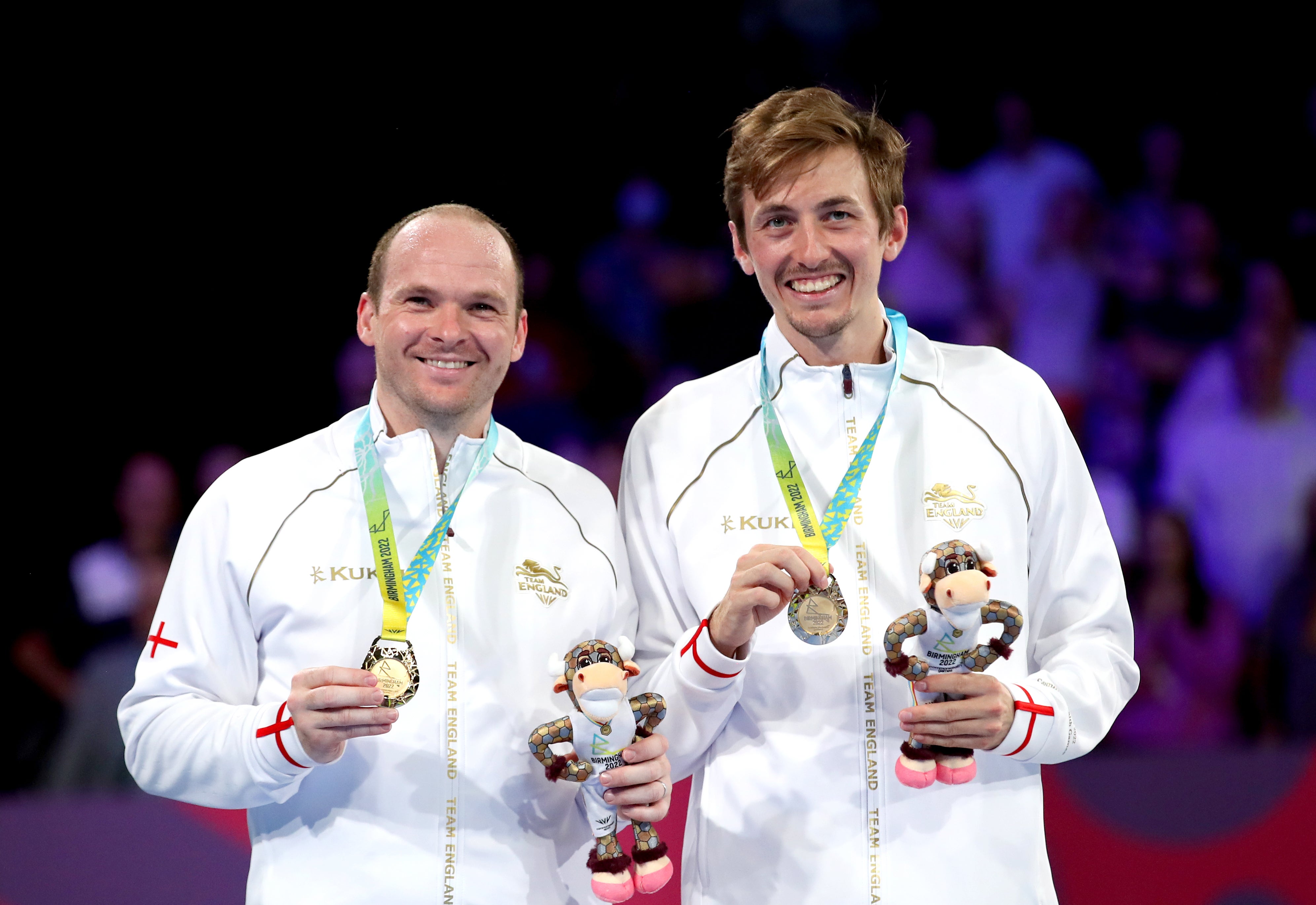 England’s Liam Pitchford (right) and Paul Drinkhall won gold in the table tennis doubles (Isaac Parkin/PA)