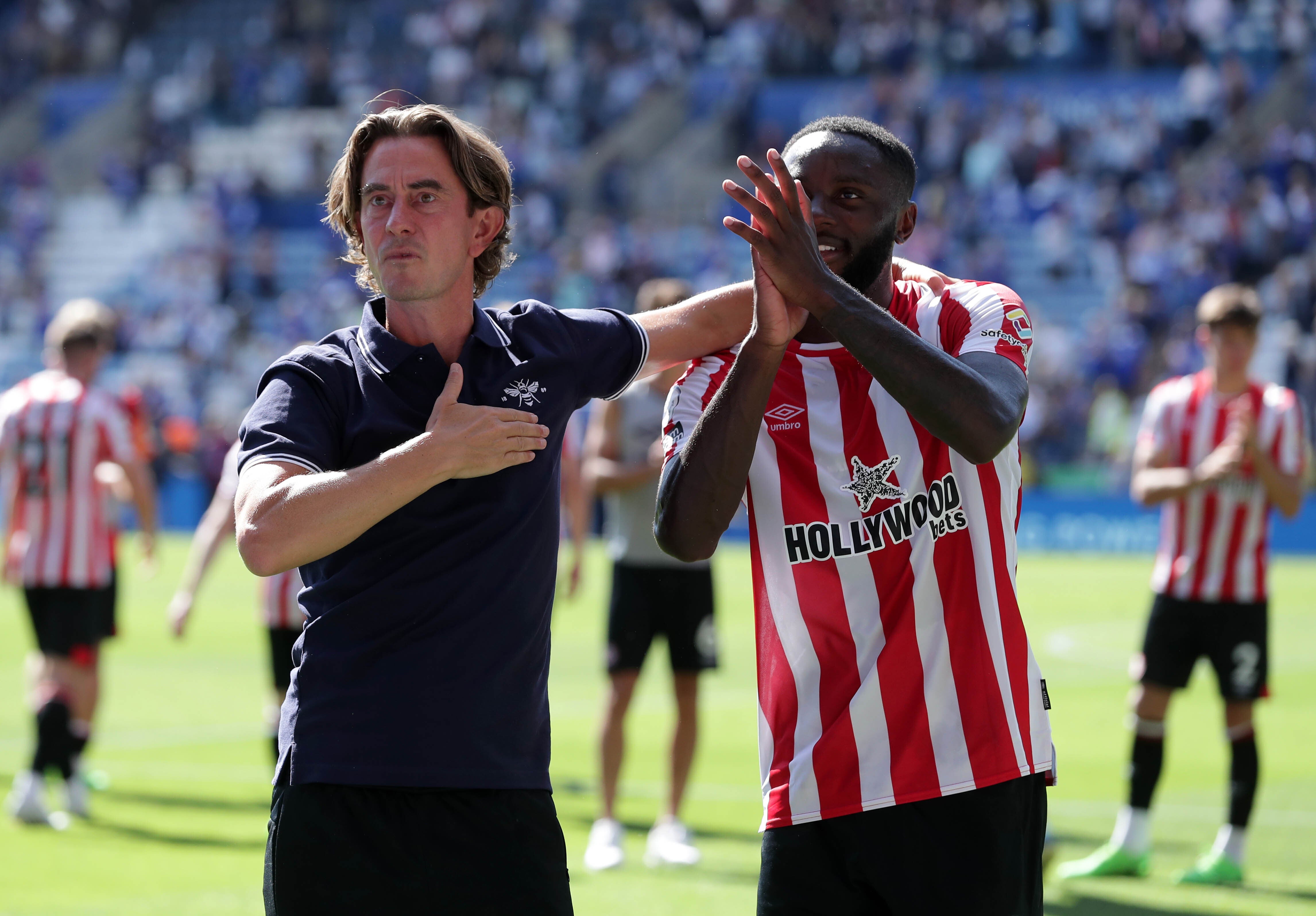 Thomas Frank was full of emotion for Josh Dasilva after his equaliser for Brentford at Leicester (Richard Sellers/PA)