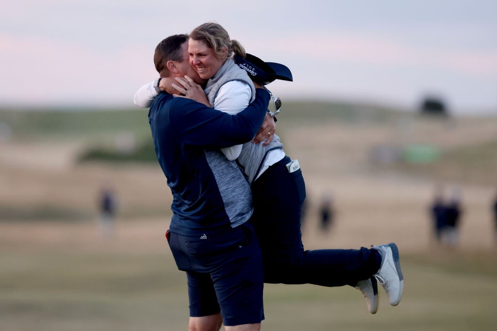 Ashleigh Buhai celebrates her winning putt on the fourth play-off hole