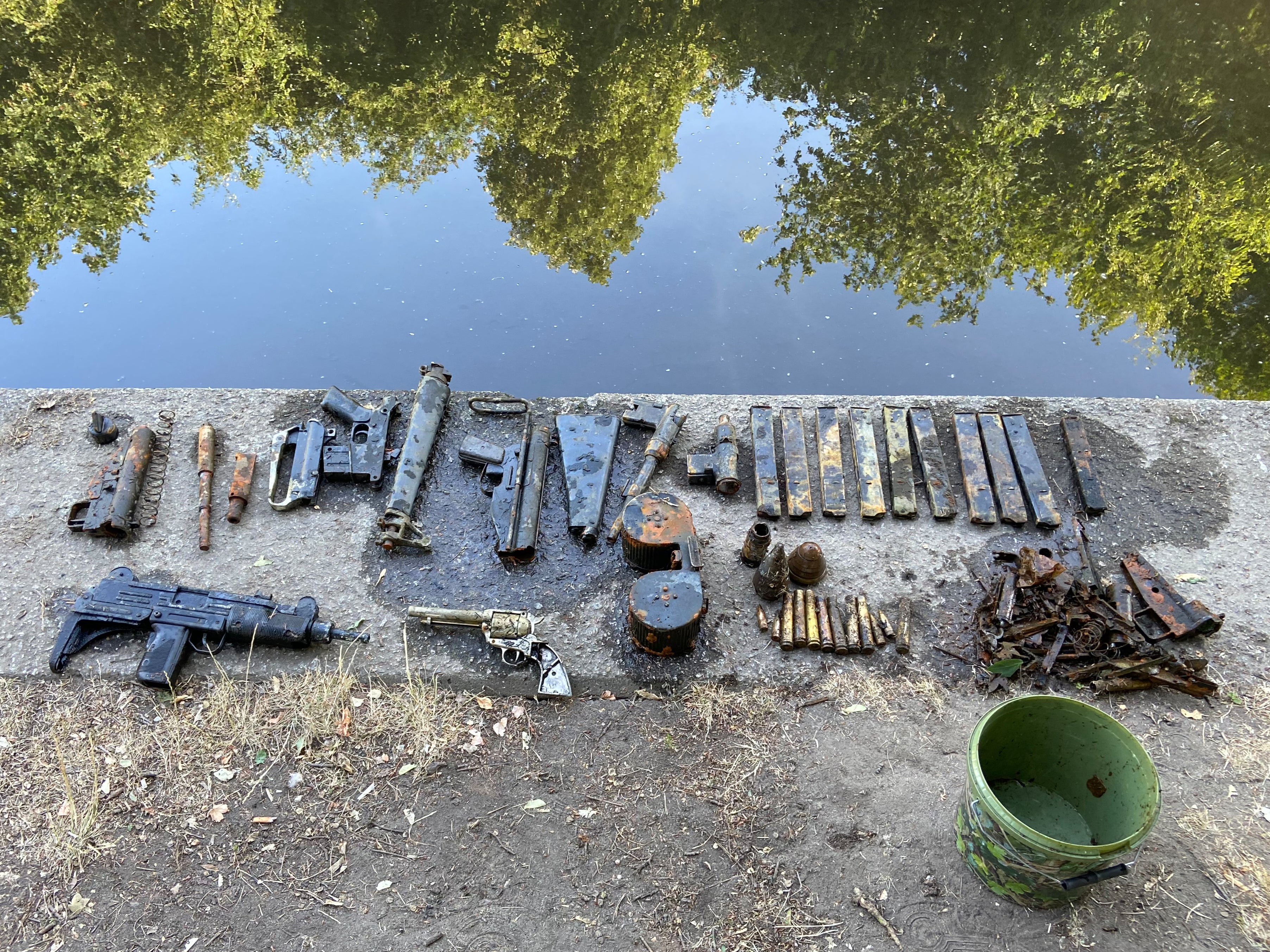 The family found a large cache of dumped firearms